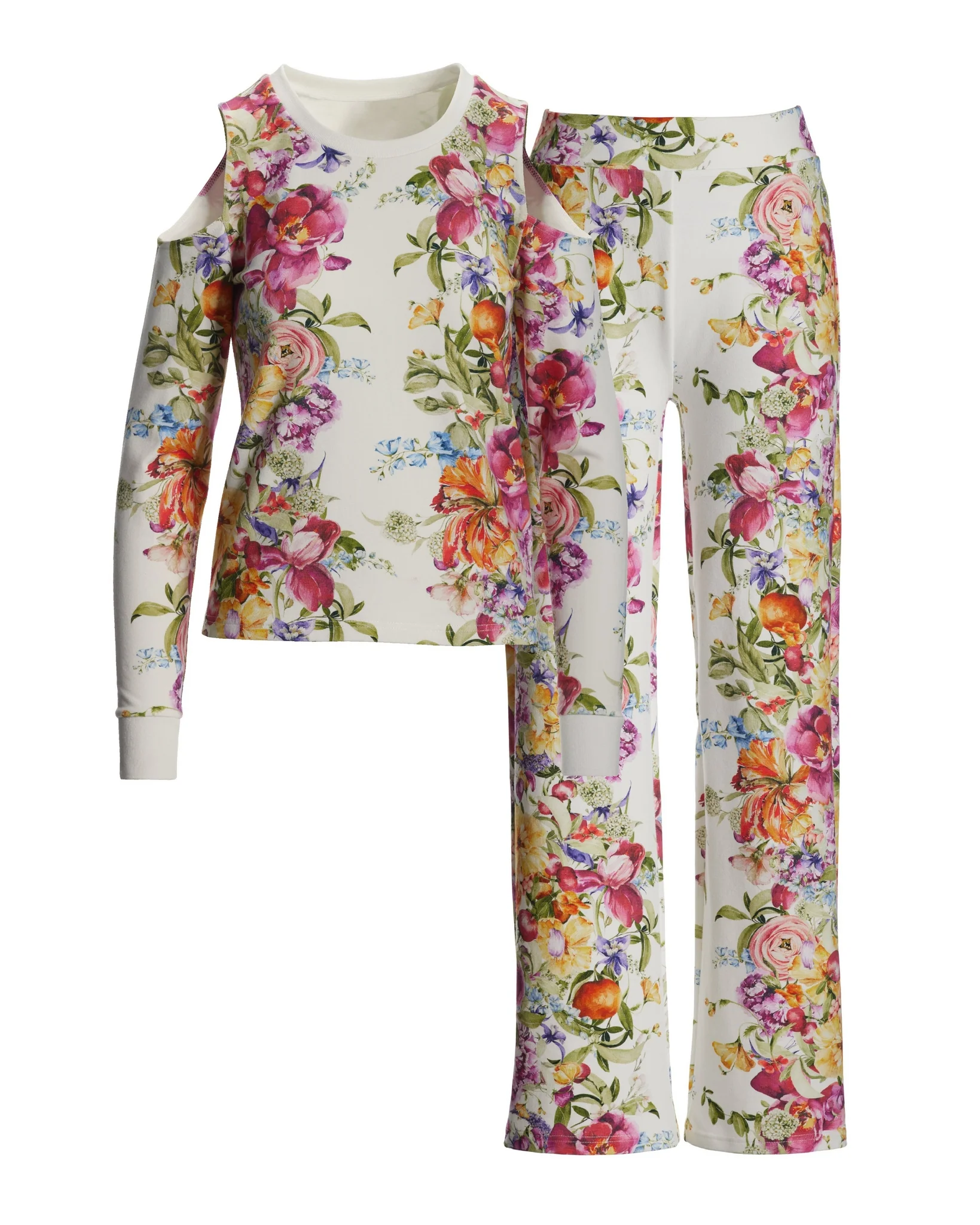 Vintage Garden Cold Shoulder Lounge Set Off white/Multi - Futureuc