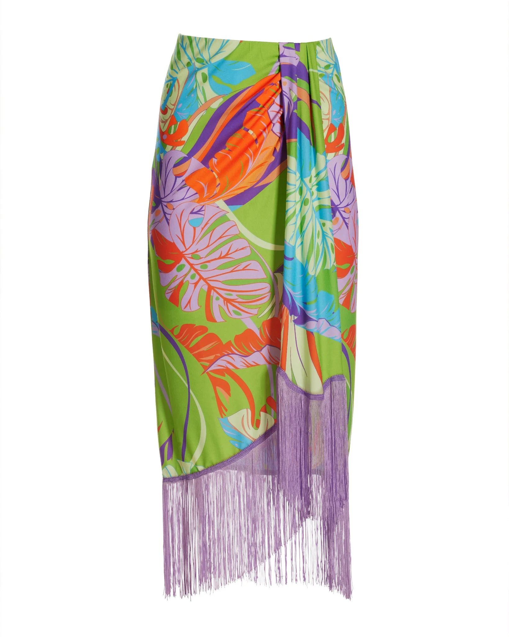 Cabo Leaves Print Fringe Skirt Green - Futureuc