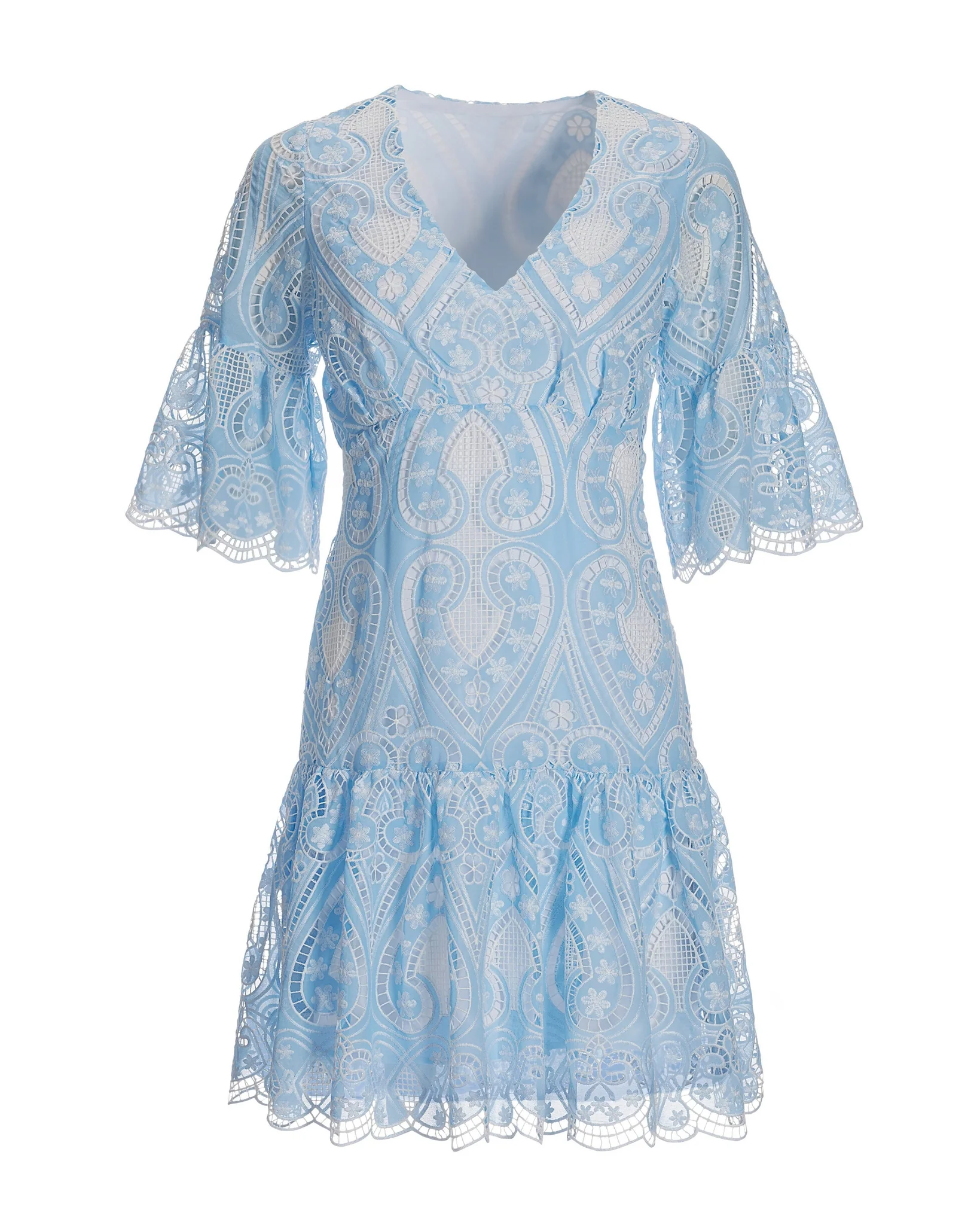 Two Tone Lace Flounce Dress Airy Blue - Futureuc