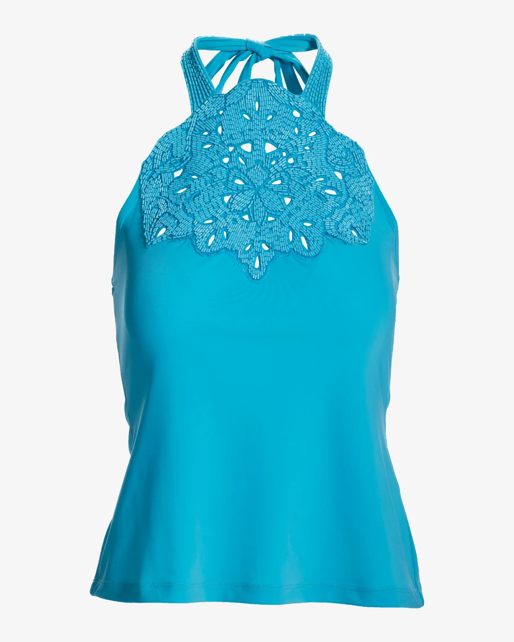 Beaded Halter Knit Top Blue Atoll - Futureuc