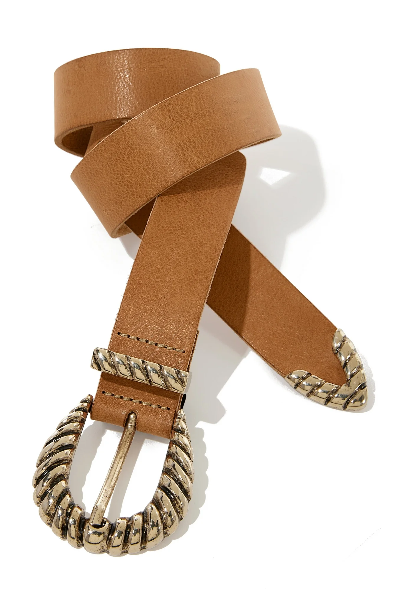 Western Leather Buckle Belt Cognac - Futureuc