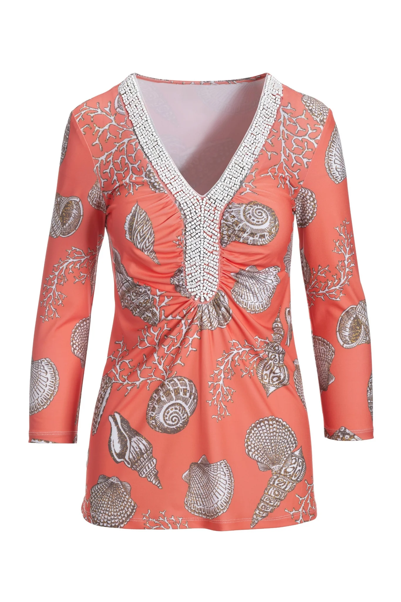 Beach Shells Embellished Knit Top Coral - Futureuc