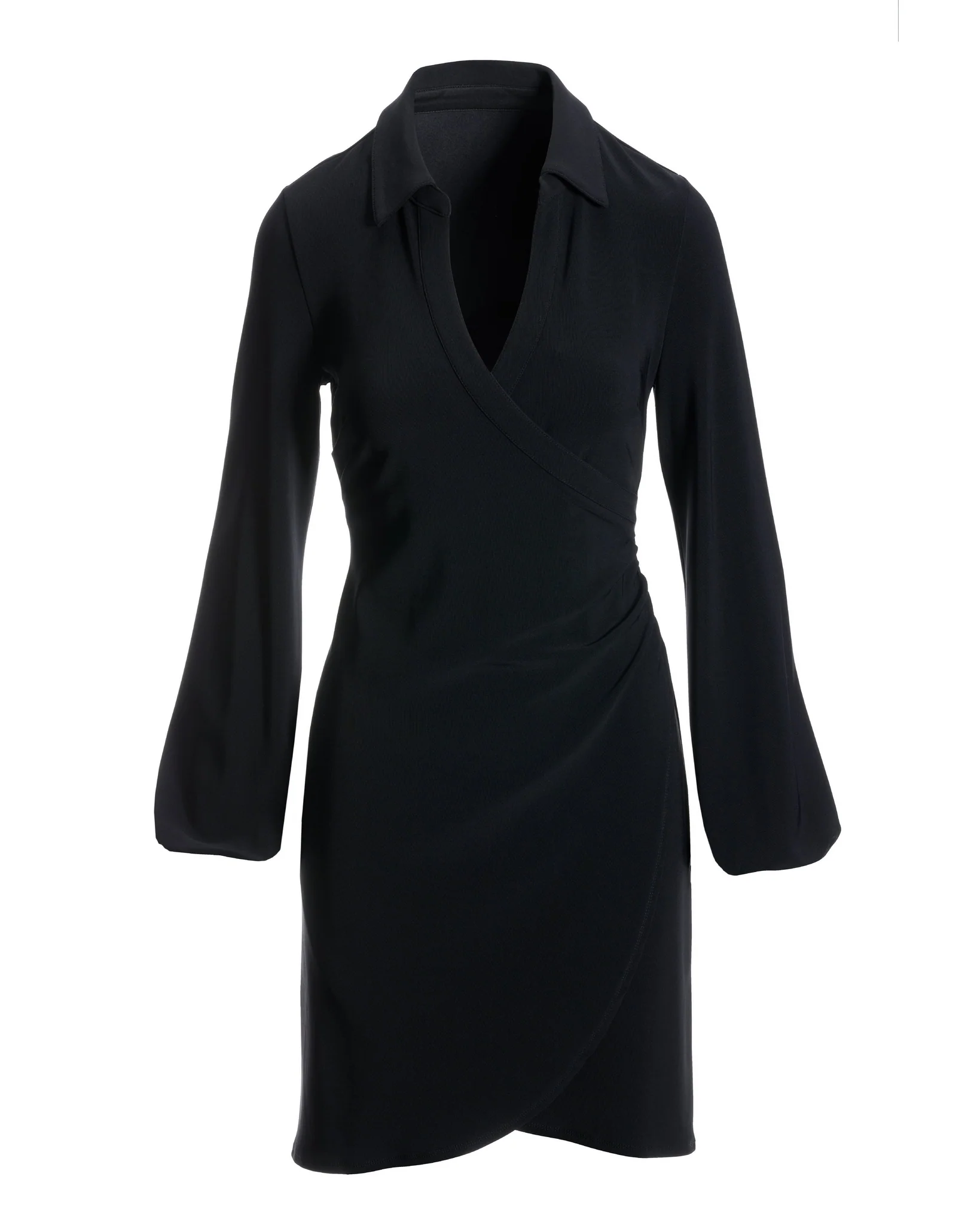 Beyond Travel Long-Sleeve Collared Wrap Dress Jet Black - Futureuc