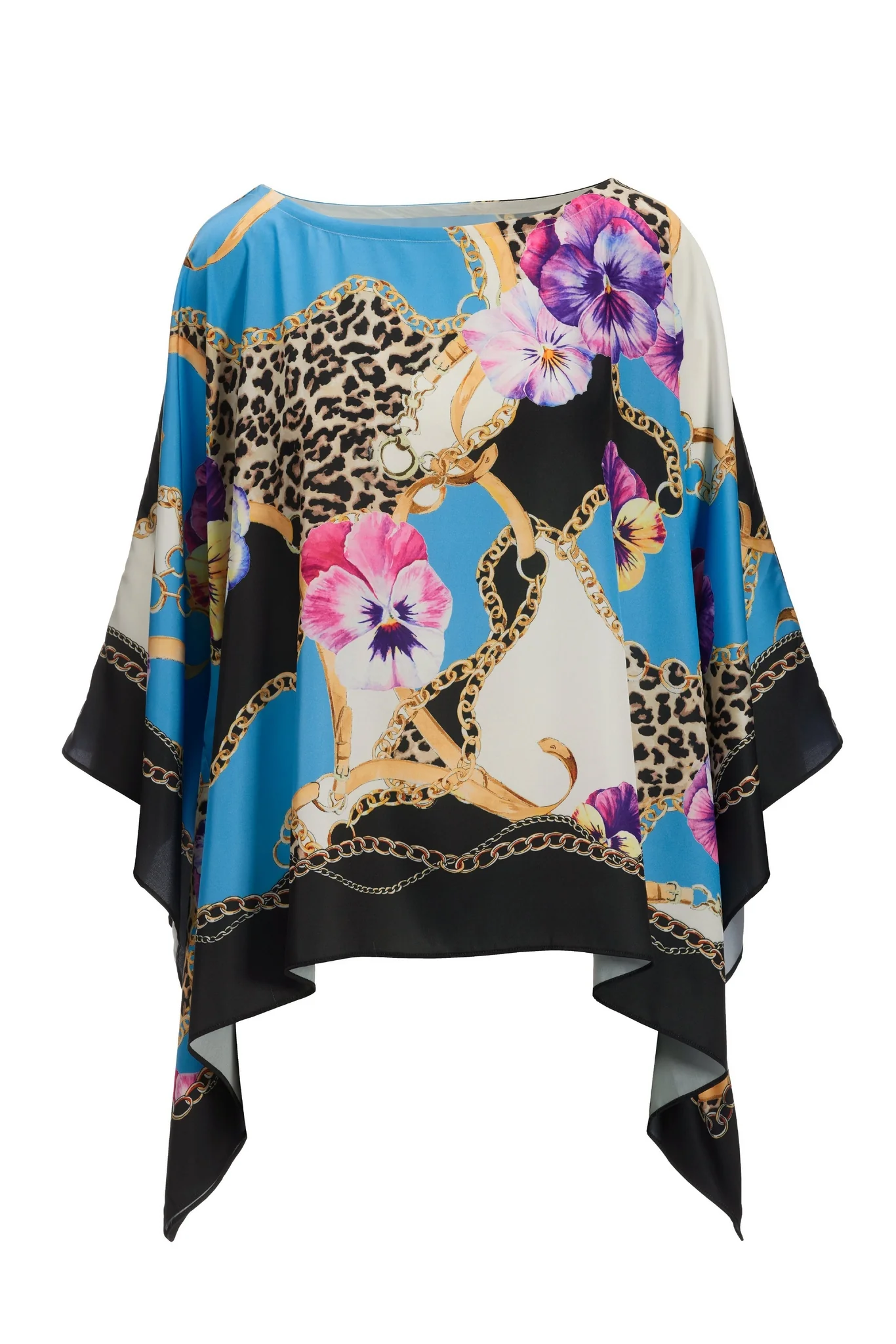Wild Pansies Print Roxy Effortless Charmeuse Blouse Blue Multi - Futureuc
