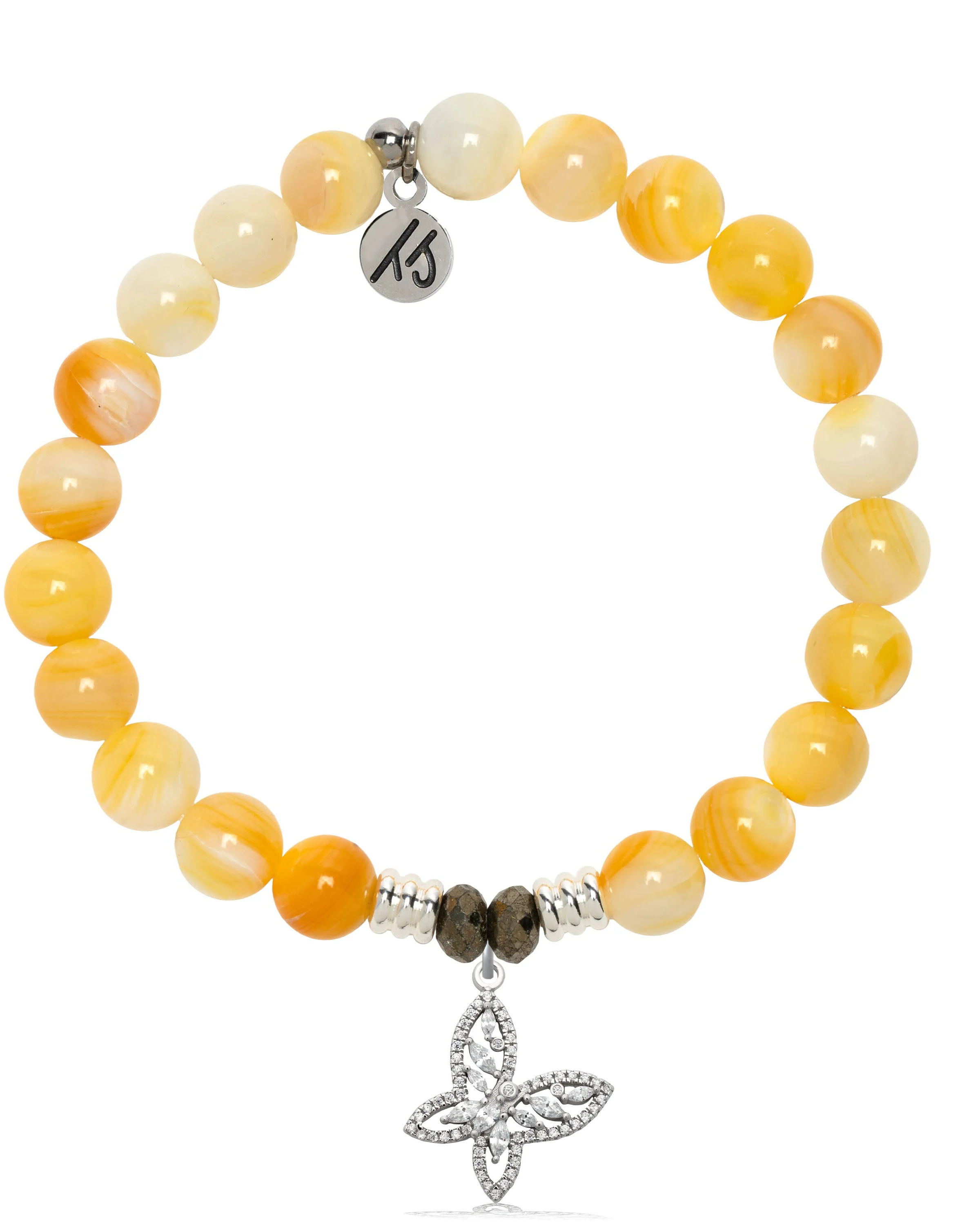 Yellow Shell Gemstone Bracelet with Butterfly CZ Sterling Silver Charm - Futureuc