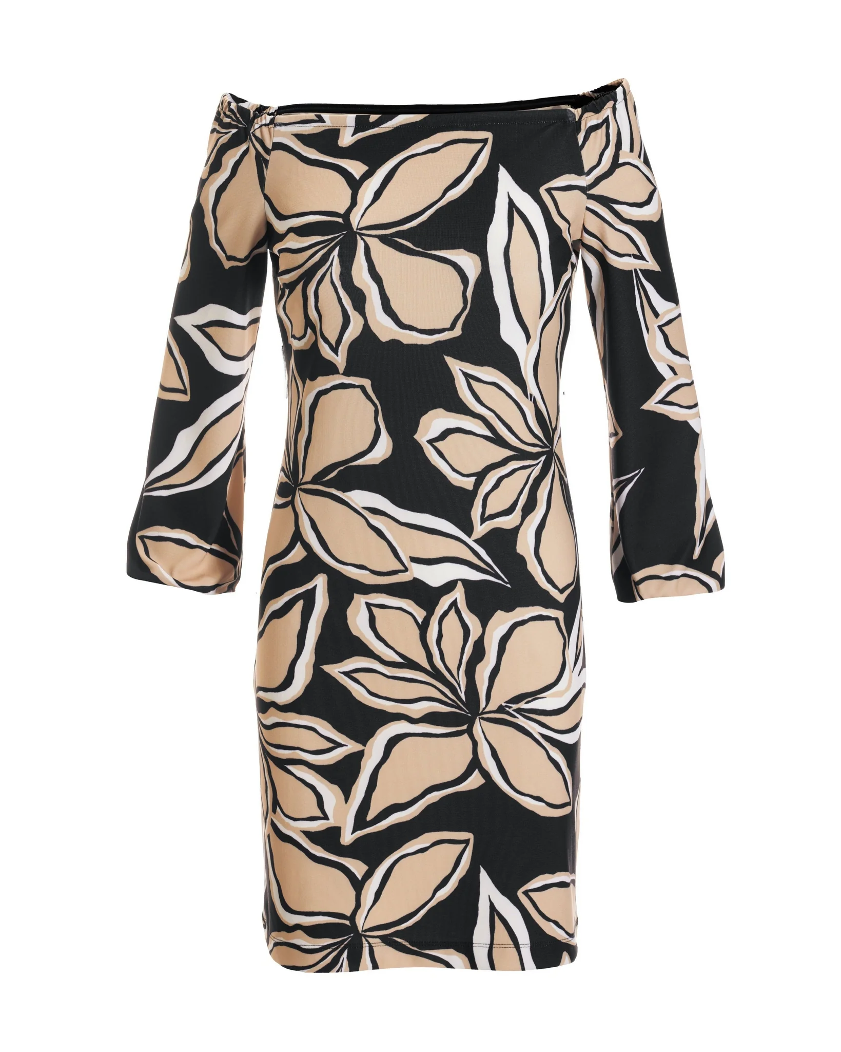 Beyond Travel Exploded Sketch Floral Off-The-Shoulder Dress Jet Black Multi - Futureuc