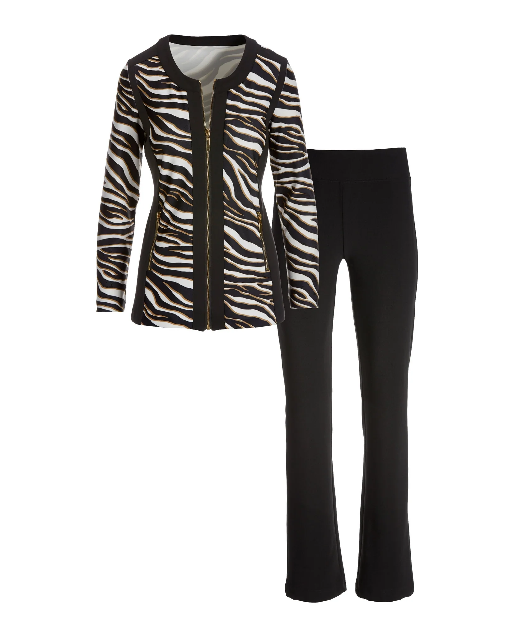 Beyond Travel Sophisticated Stripes Two Piece Set Jet Black/Camel - Futureuc