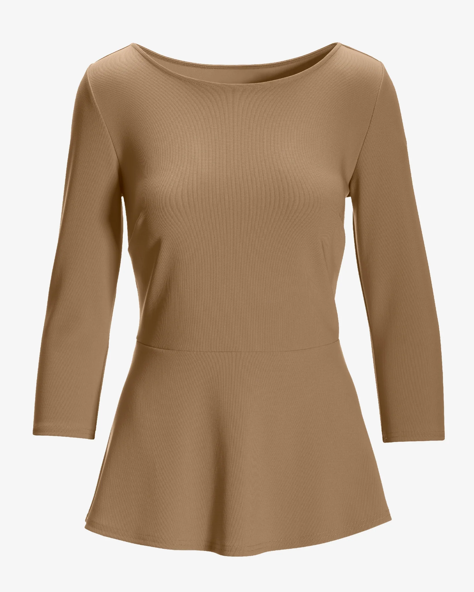 Beyond Travel Ballet Neck Peplum Top Camel - Futureuc