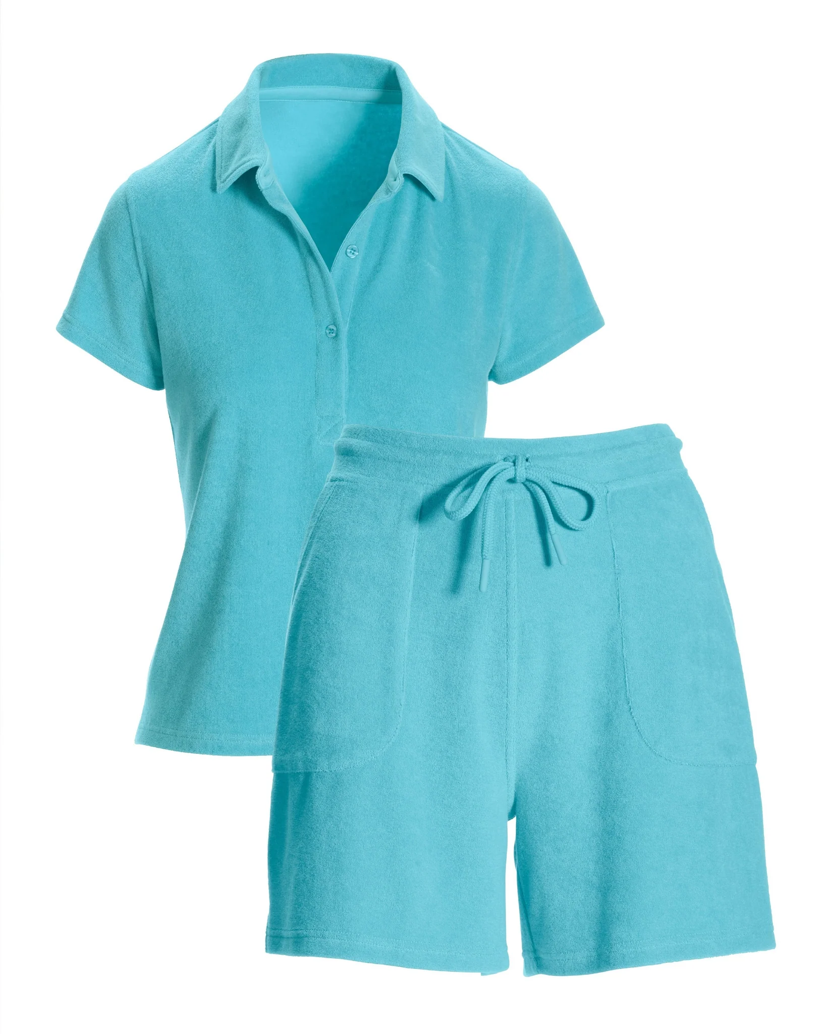 Beach Terry Polo Sport Short Set Blue Topaz - Futureuc