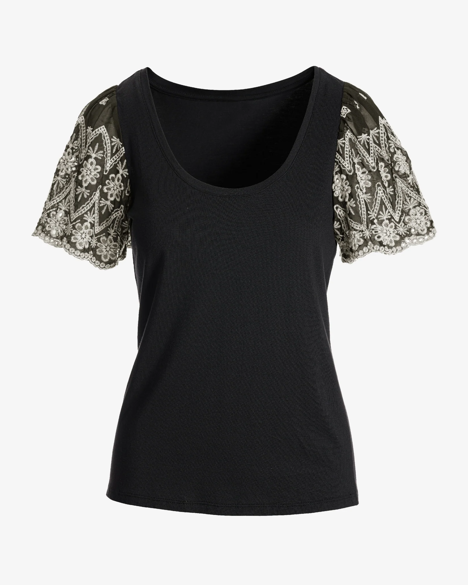 Two Tone Eyelet Sleeve Tee Black - Futureuc