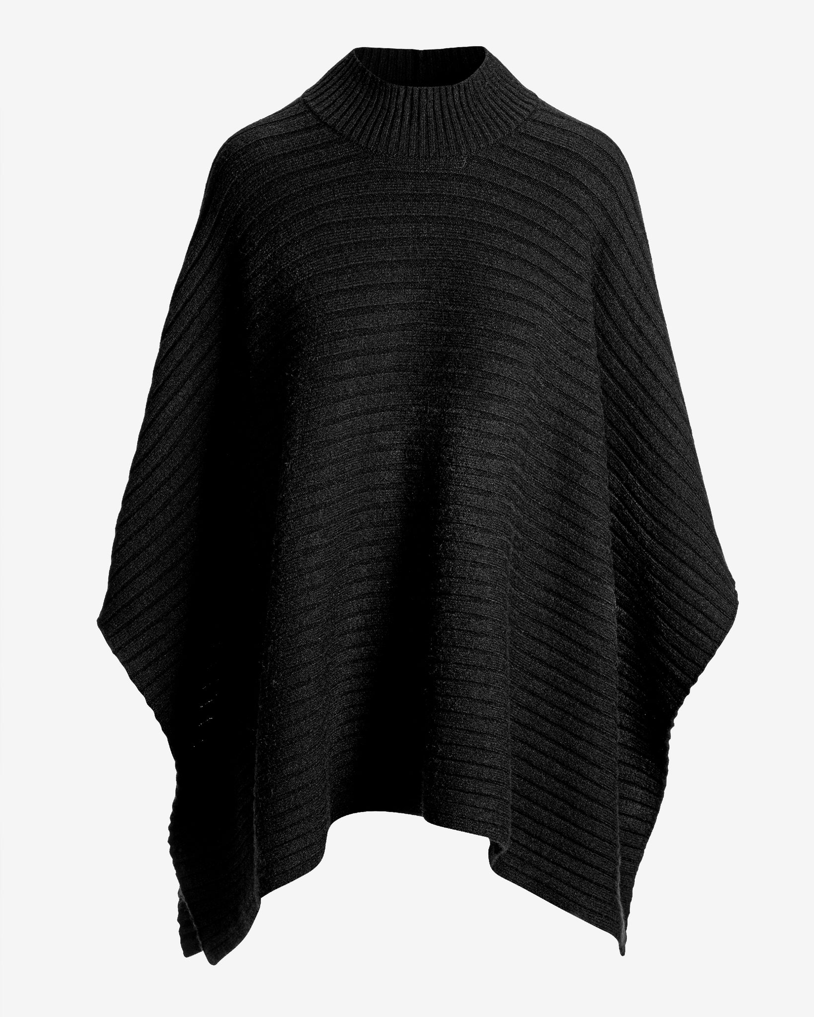 Wide Rib Sweater Poncho Black - Futureuc