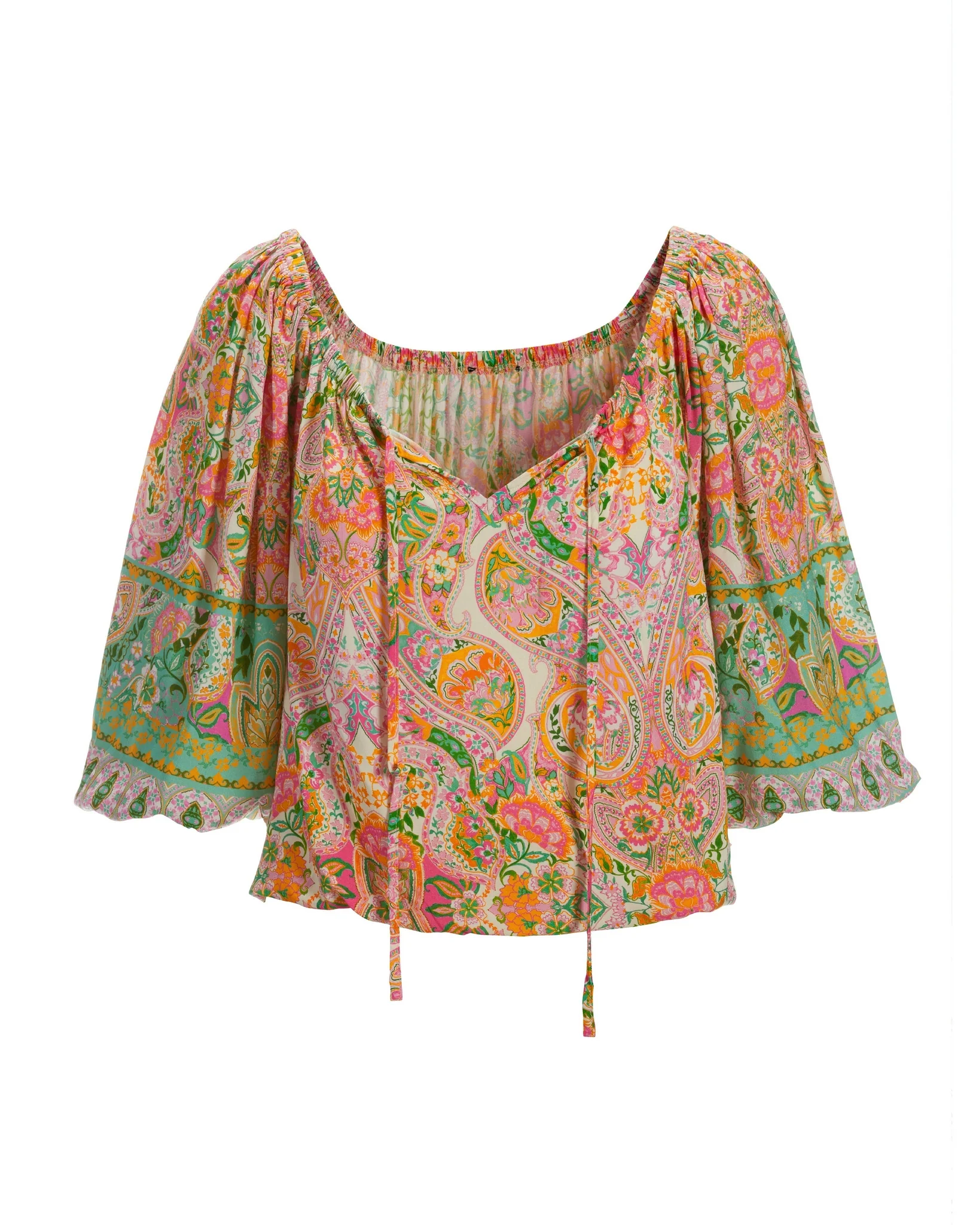 Boho Beach Club Print Blouson Blouse Multi - Futureuc