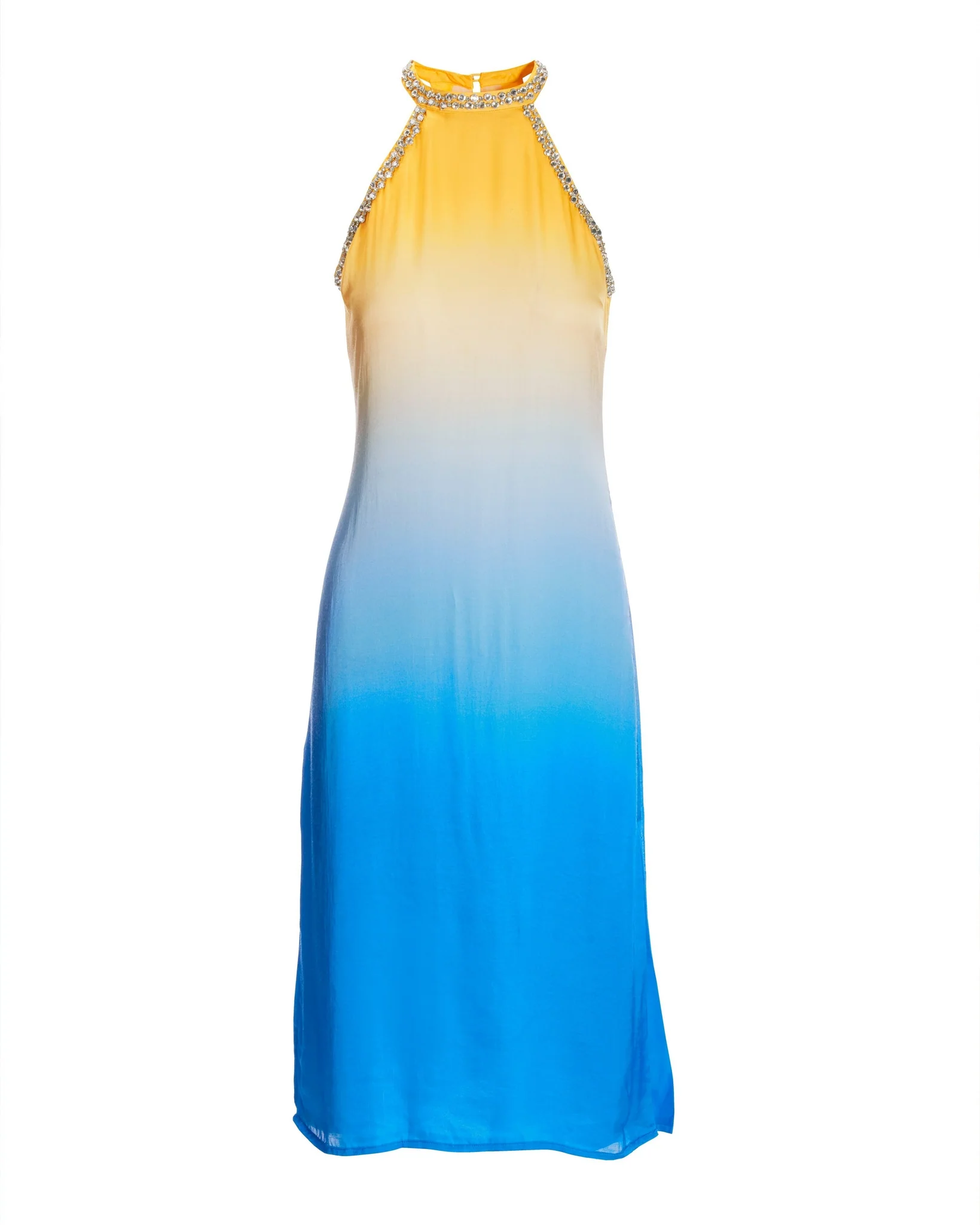 Amalfi Dye Crystal Embellished Halter Dress Blue/Yellow - Futureuc