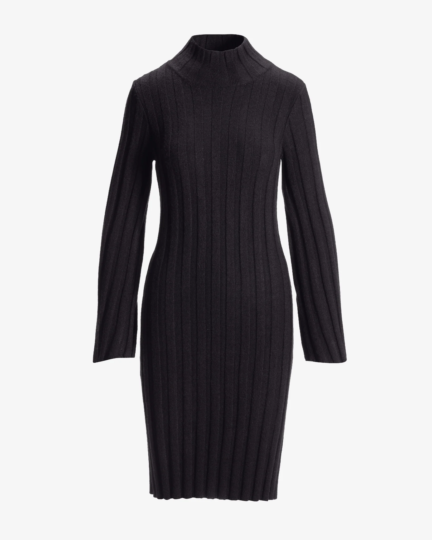 Turtleneck Bell Sleeve Wide Rib Sweater Dress Black - Futureuc