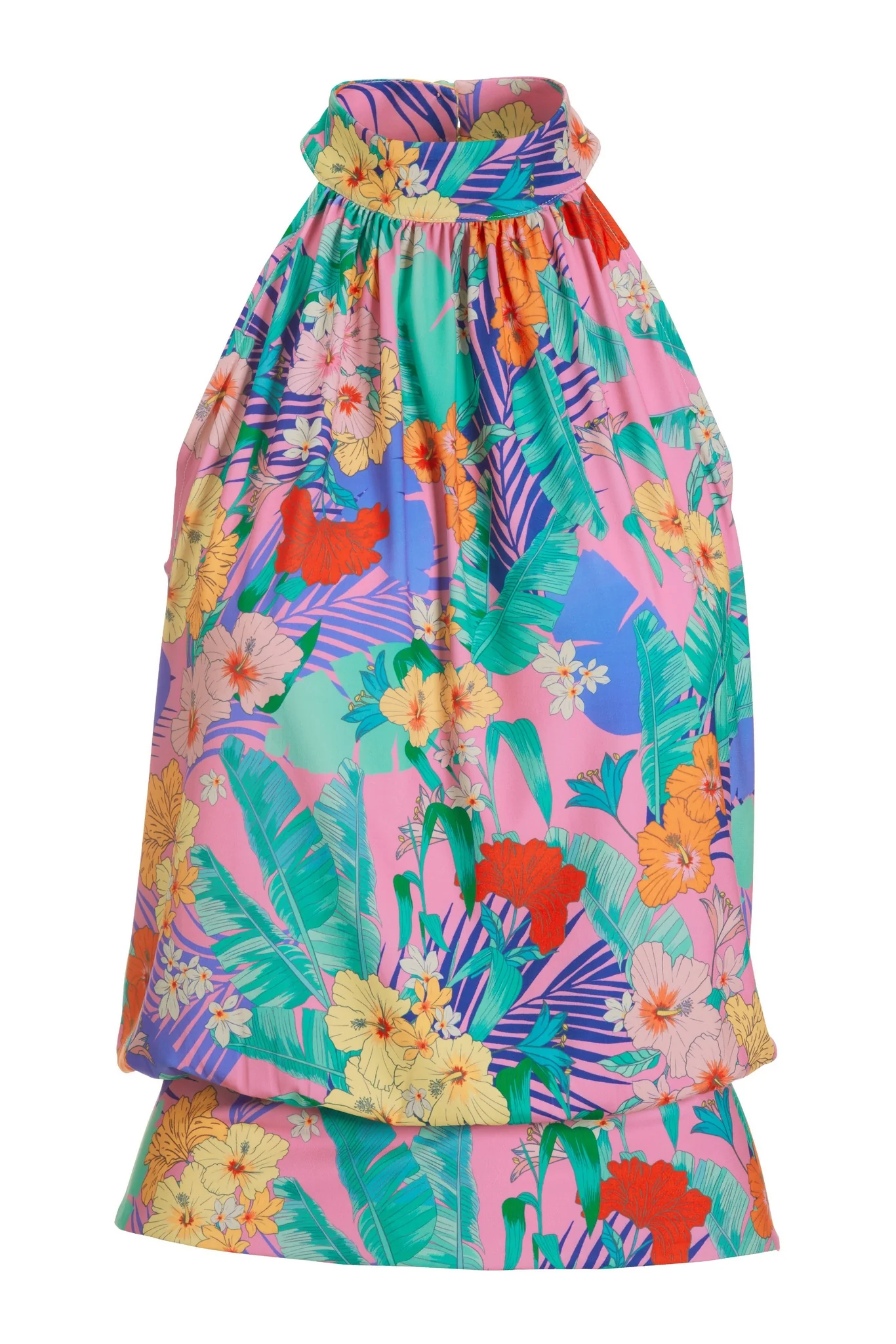 Tropical Mock Neck Halter Banded Bottom Top Multi - Futureuc