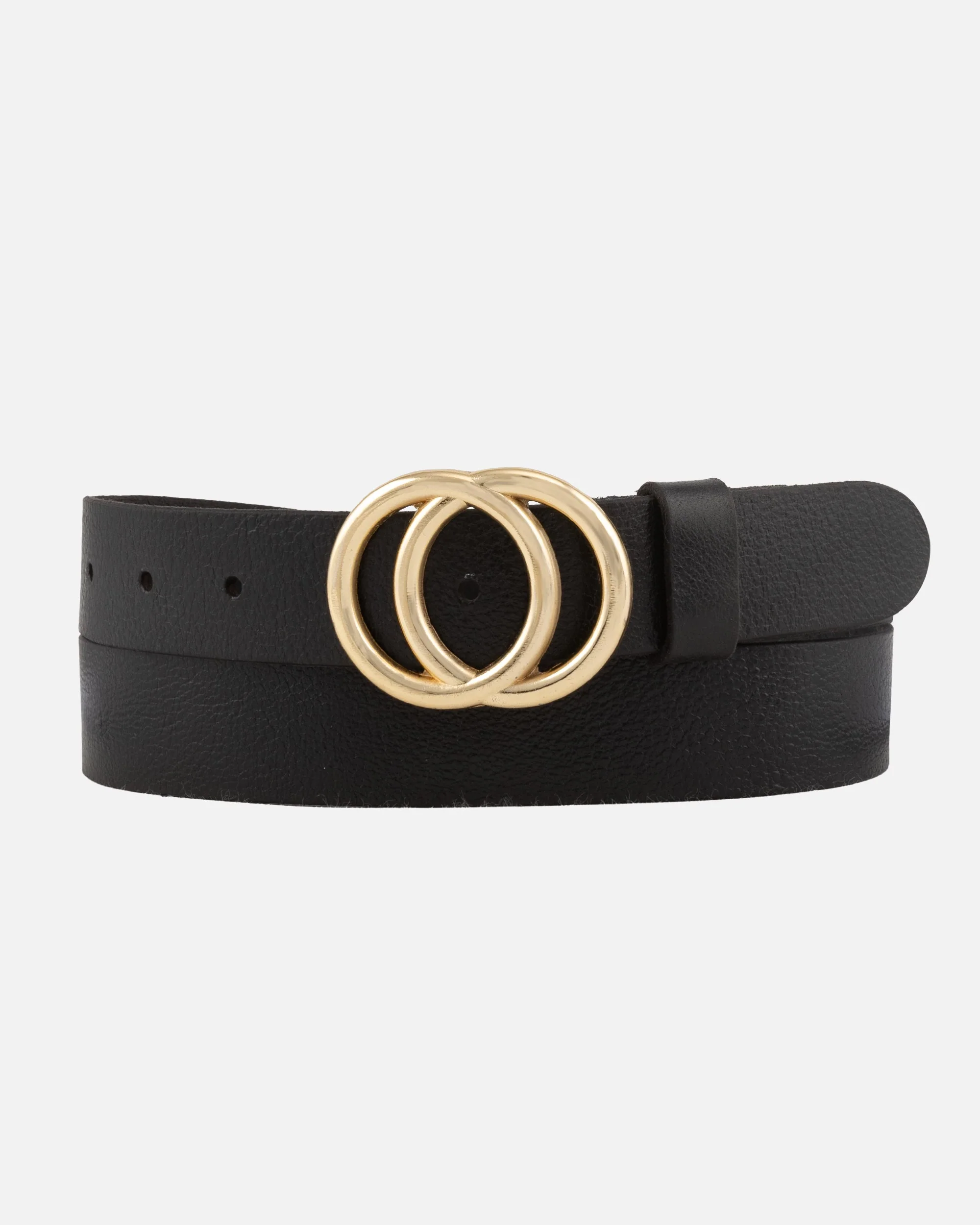 Caia | Double Ring Leather Belt with Gold Buckle - Futureuc
