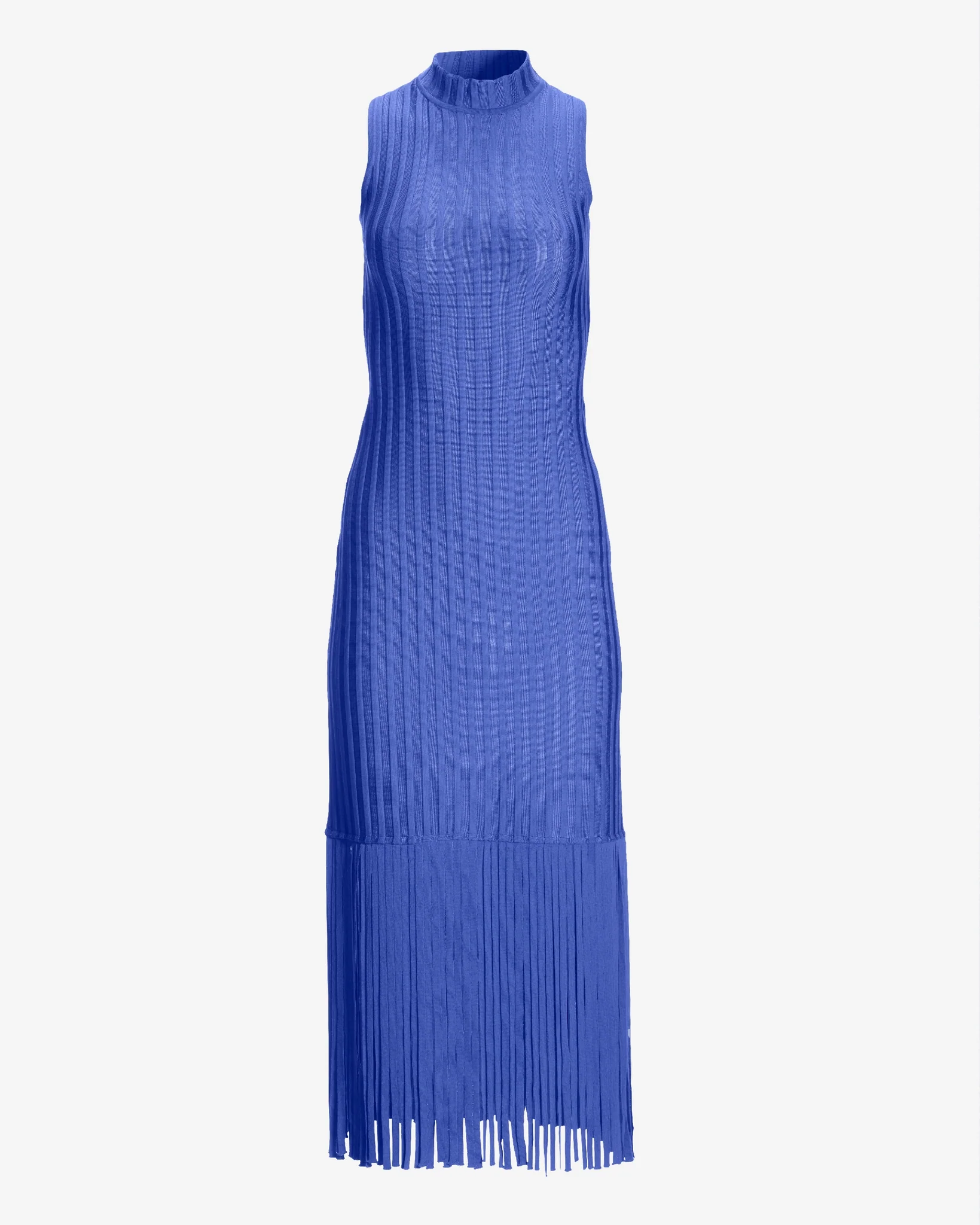 Bandage Knit Mock neck Fringe Midi Dress Baja Blue - Futureuc