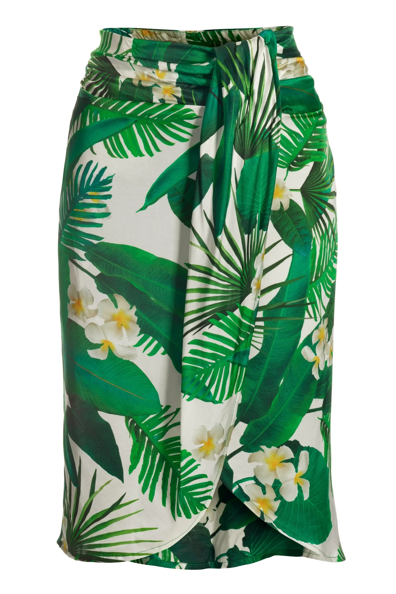 Tropical Print Charmeuse Wrap Skirt Green Multi - Futureuc