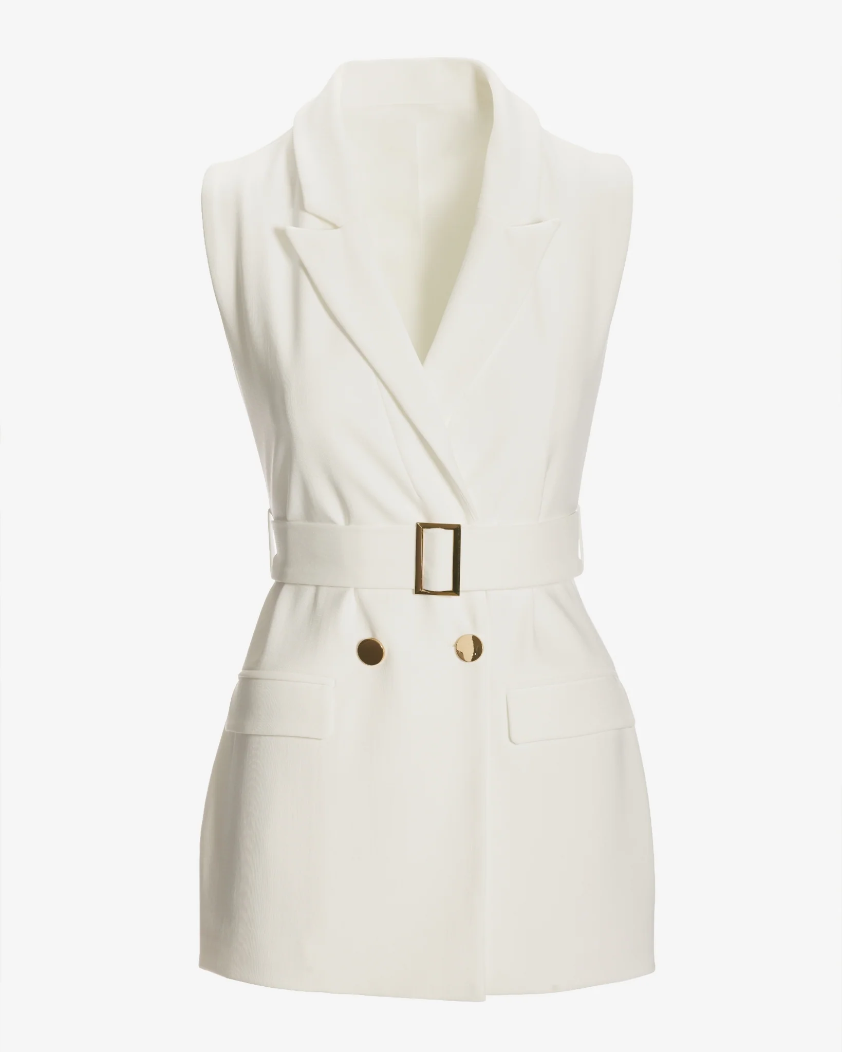 Beyond Travel Sleeveless Belted Blazer Ivory Coast - Futureuc