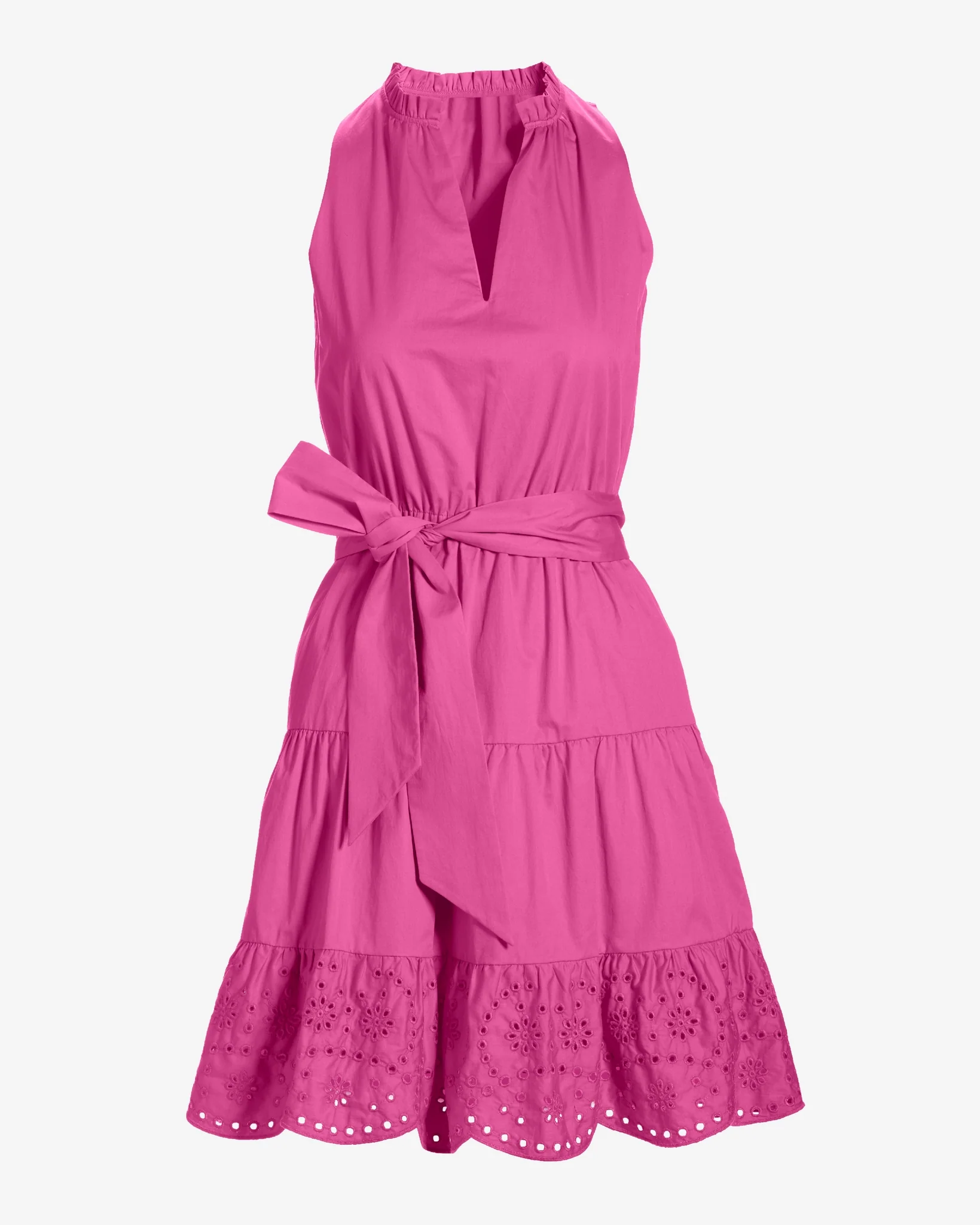 Tie Waist Tiered Fit And Flare Poplin Dress Shocking Pink - Futureuc