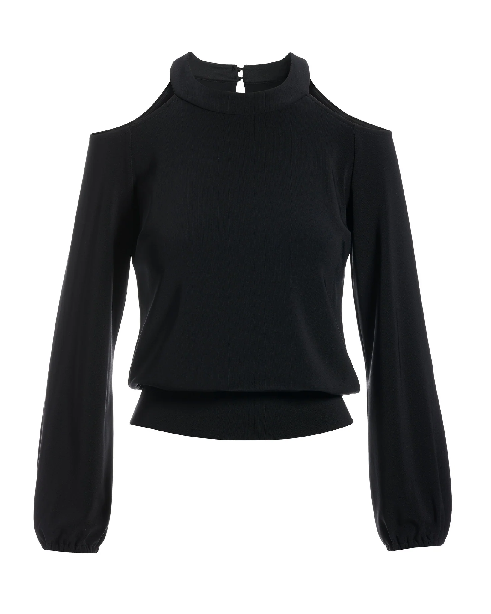 Beyond Travel Cold Shoulder Long Sleeve Blouson Top Jet Black - Futureuc