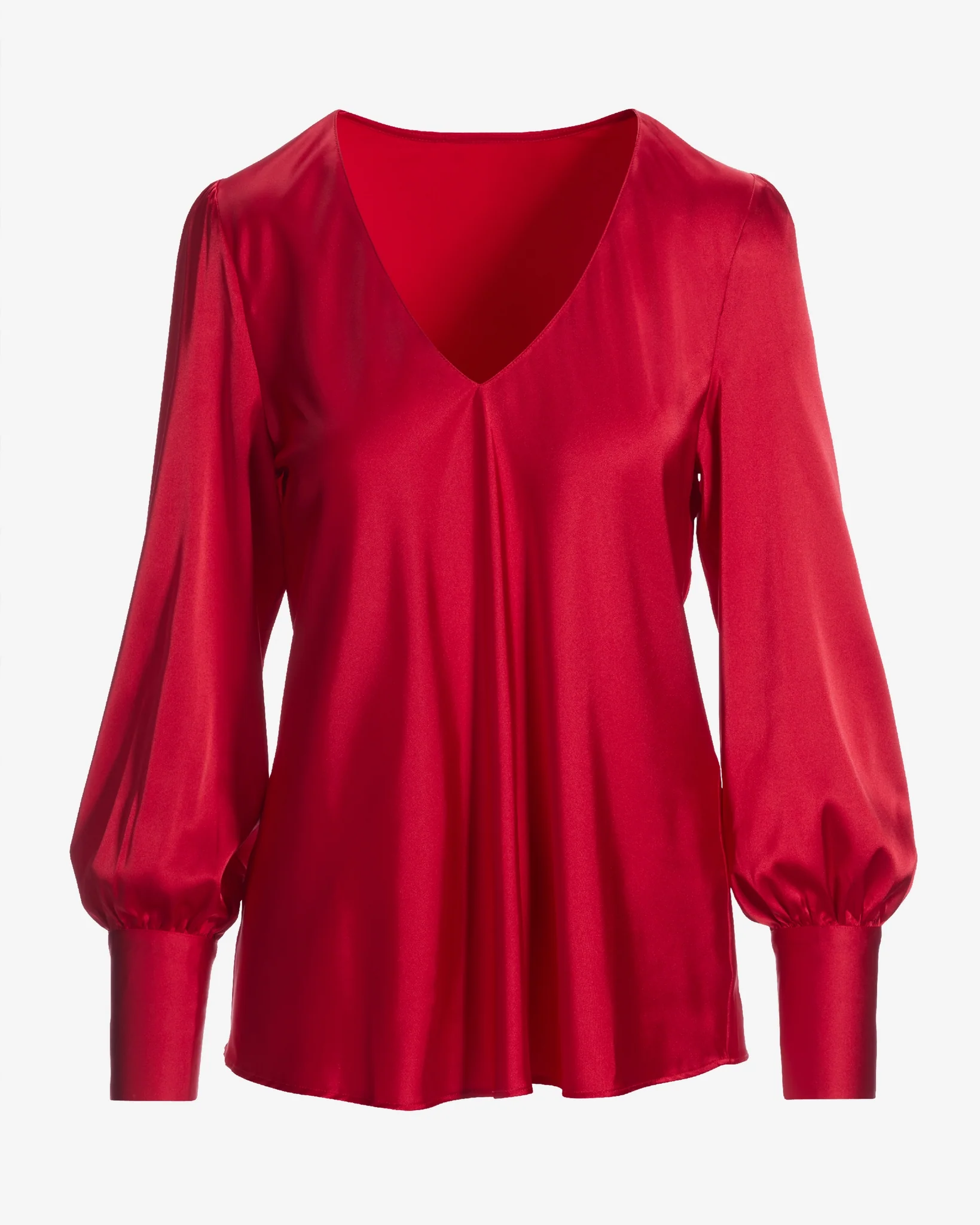Audrey V Neck Long Sleeve Charmeuse Blouse Tomato Red - Futureuc