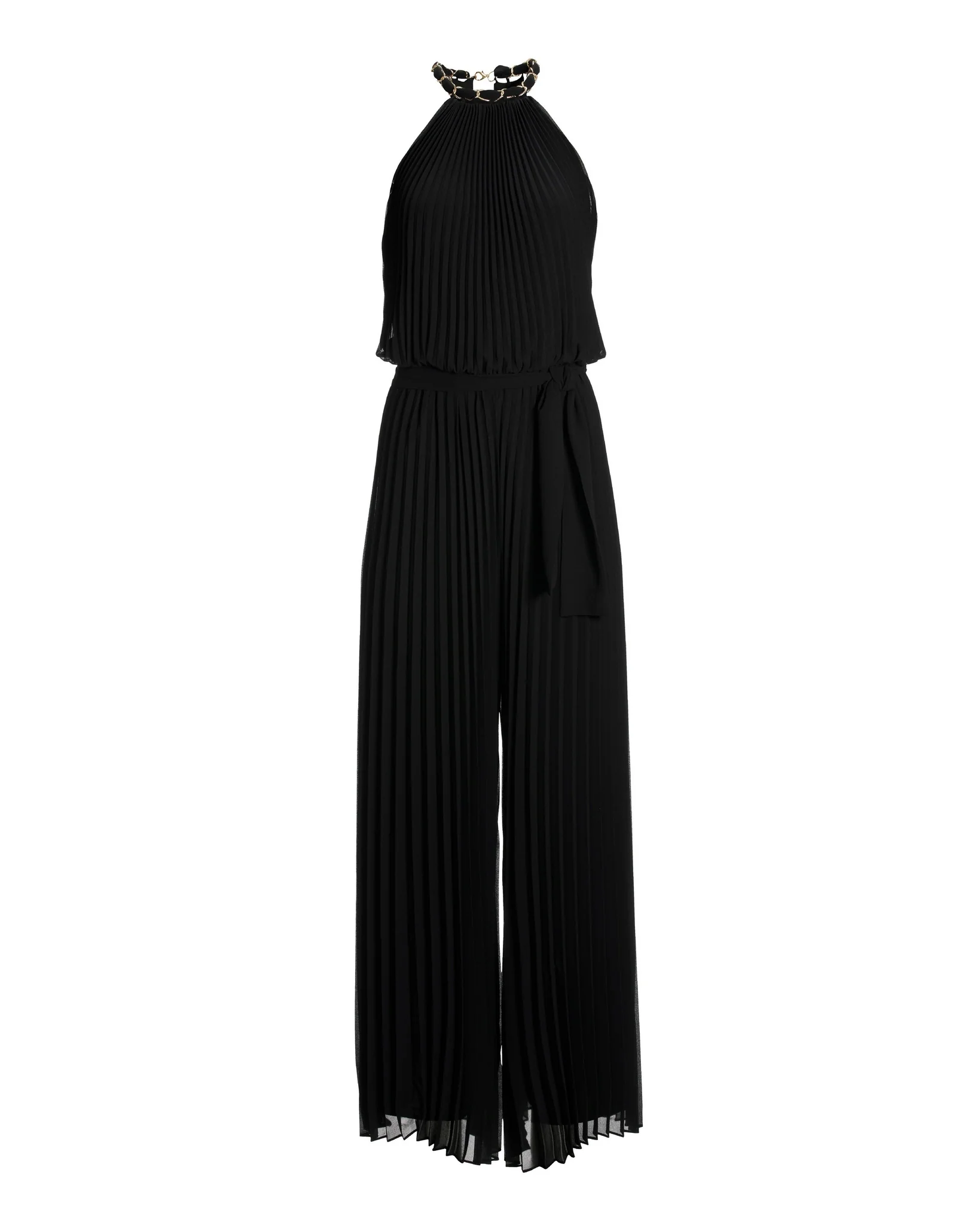 Chain Detail High Neck Pleated Jumpsuit Black - Futureuc