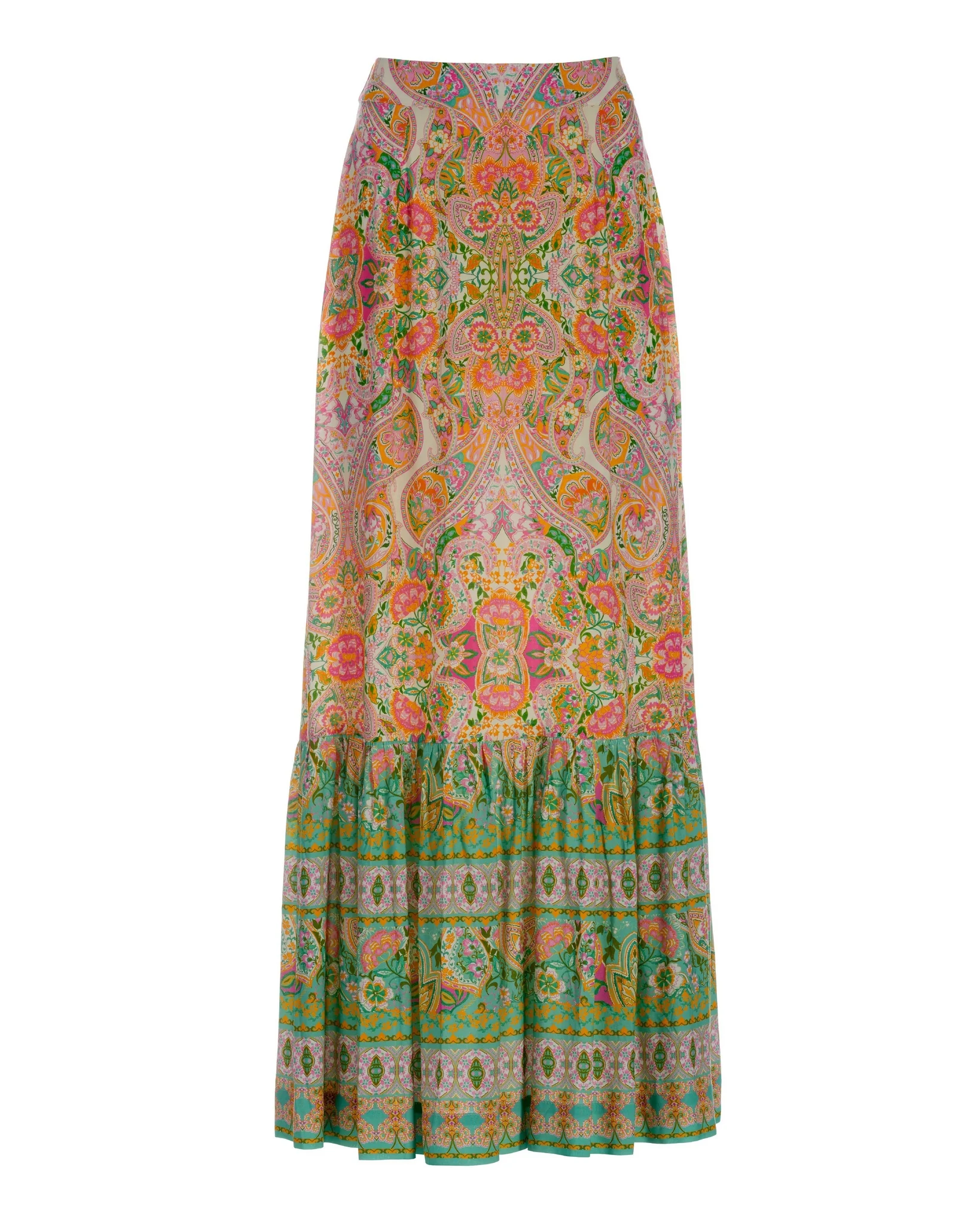 Boho Beach Club Print Maxi Skirt Pink/Teal - Futureuc