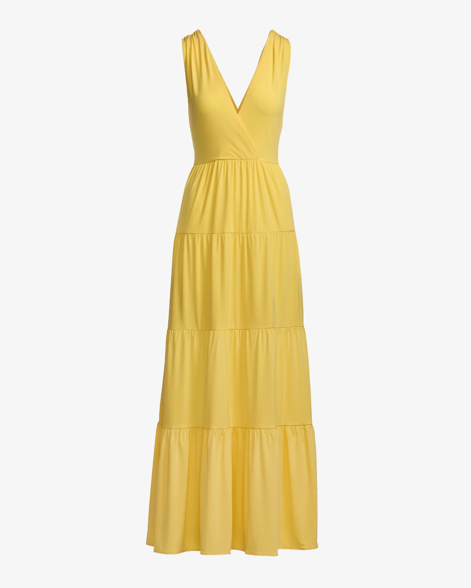V Neck Tiered Knit Maxi Dress Lemon Drop - Futureuc