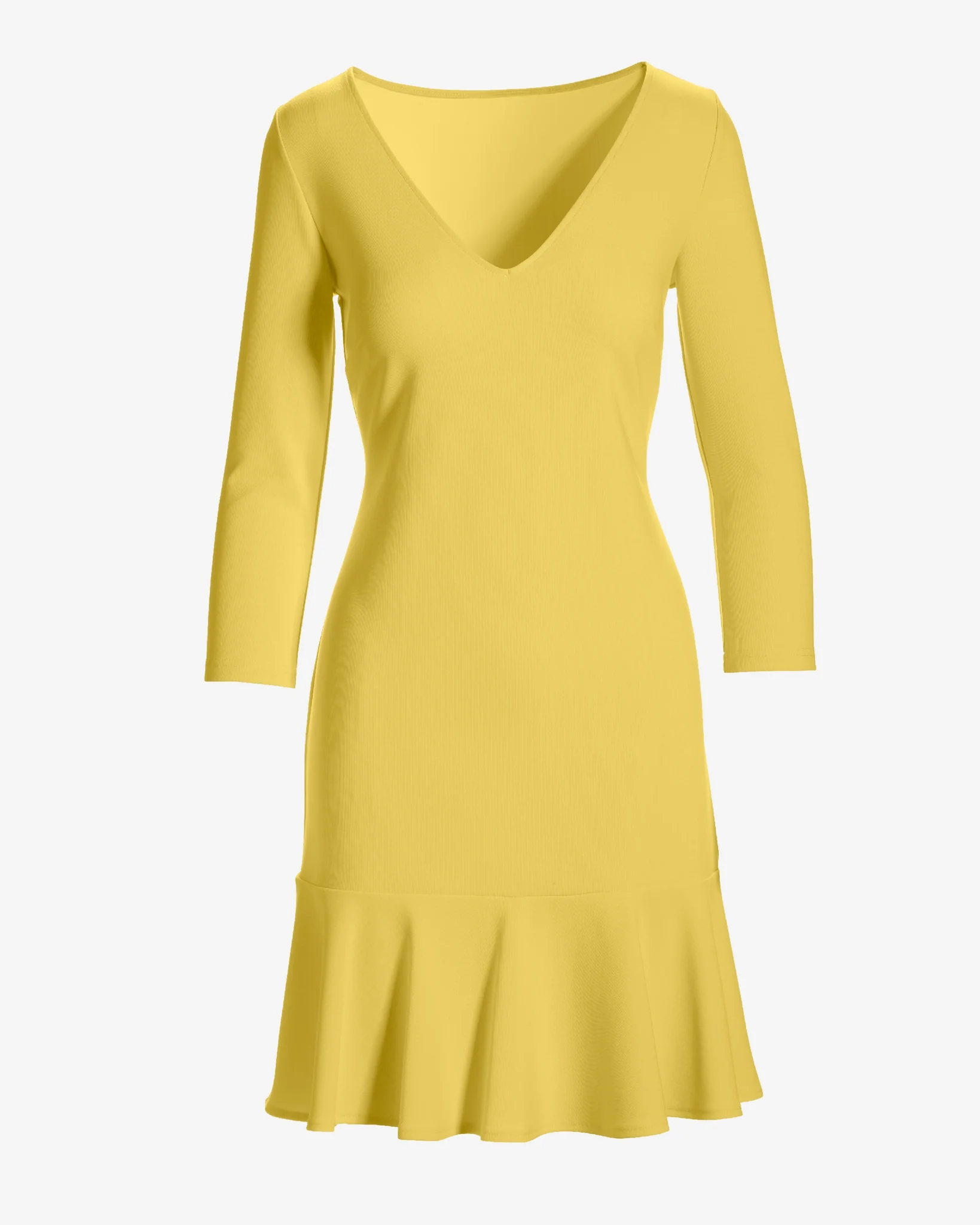 Beyond Travel Three Quarter Sleeve Flounce Dress Lemon Drop - Futureuc