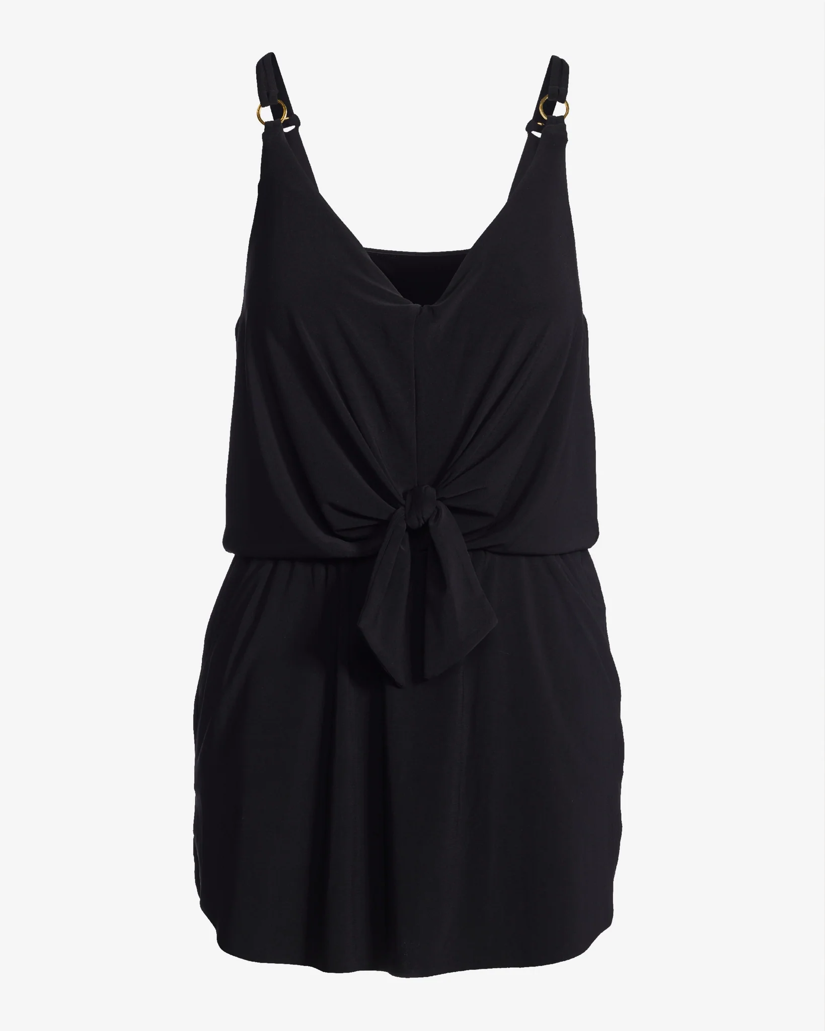 Tie Front Ring Detail Swim Dress Black - Futureuc