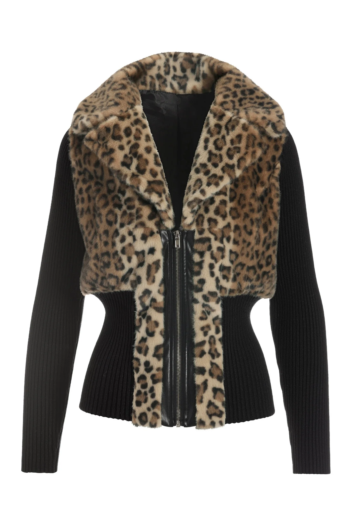 Animal Faux Fur Zip Up Cardigan Black Multi - Futureuc