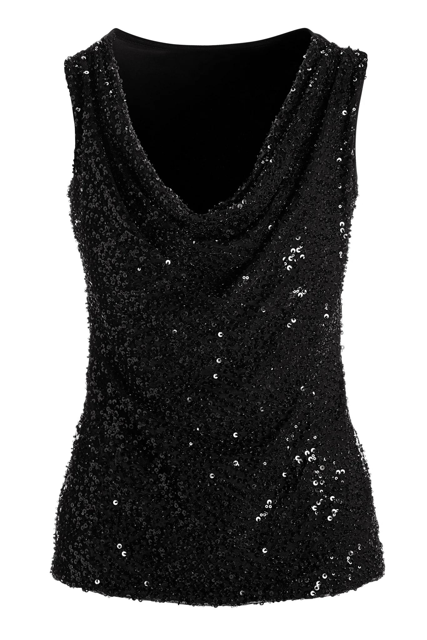 Beaded Cowl-Neck Knit Tank Top Black - Futureuc