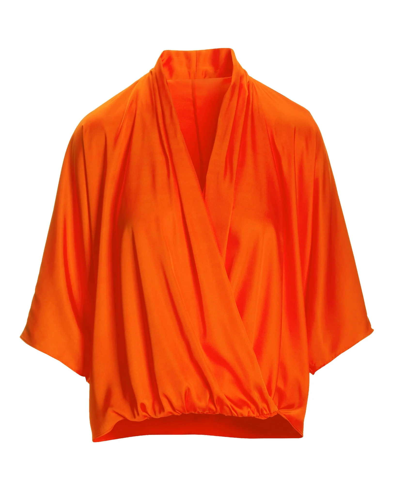 Whitney Draped Surplice Charmeuse Blouse Flame - Futureuc