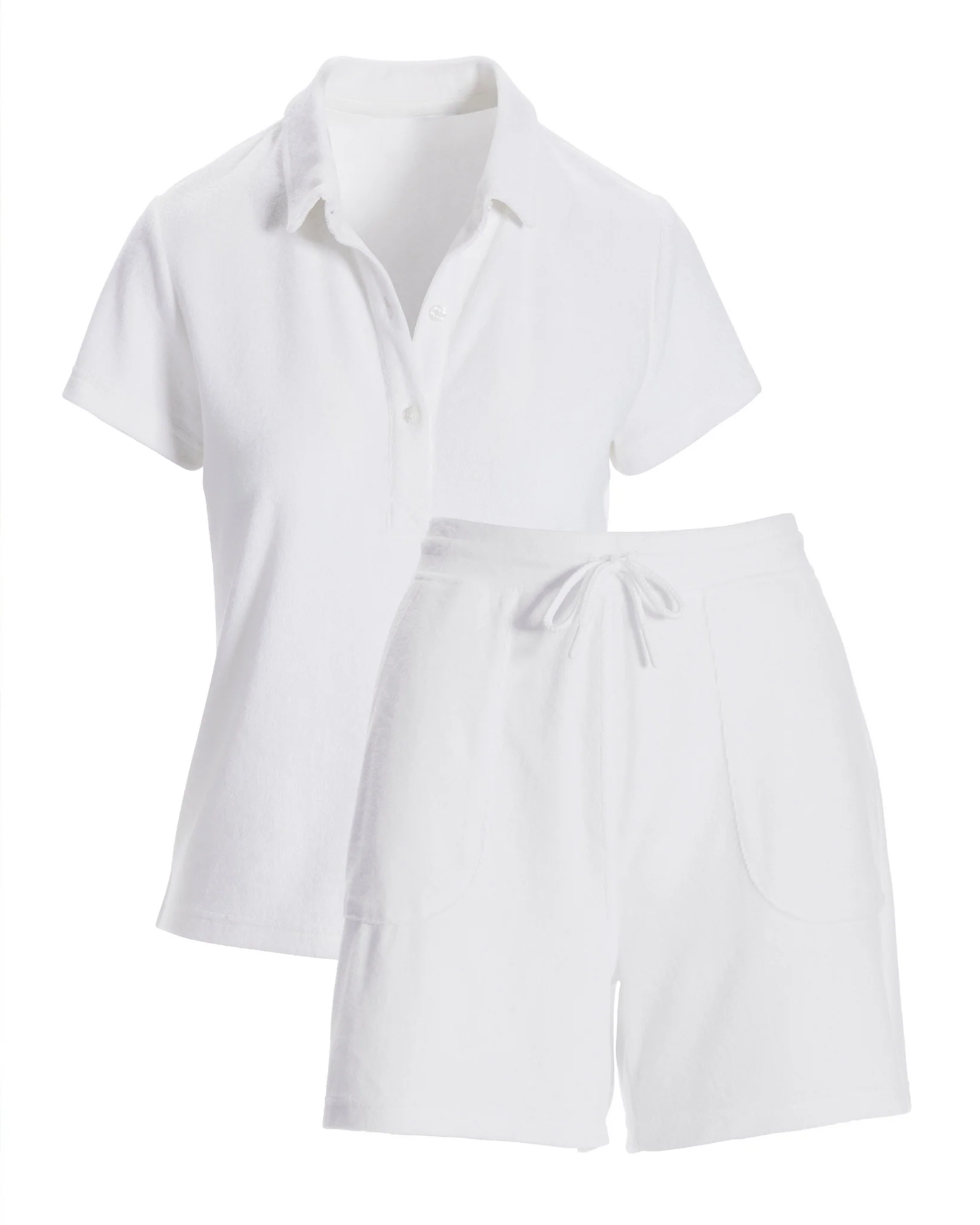 Beach Terry Polo Sport Short Set White - Futureuc