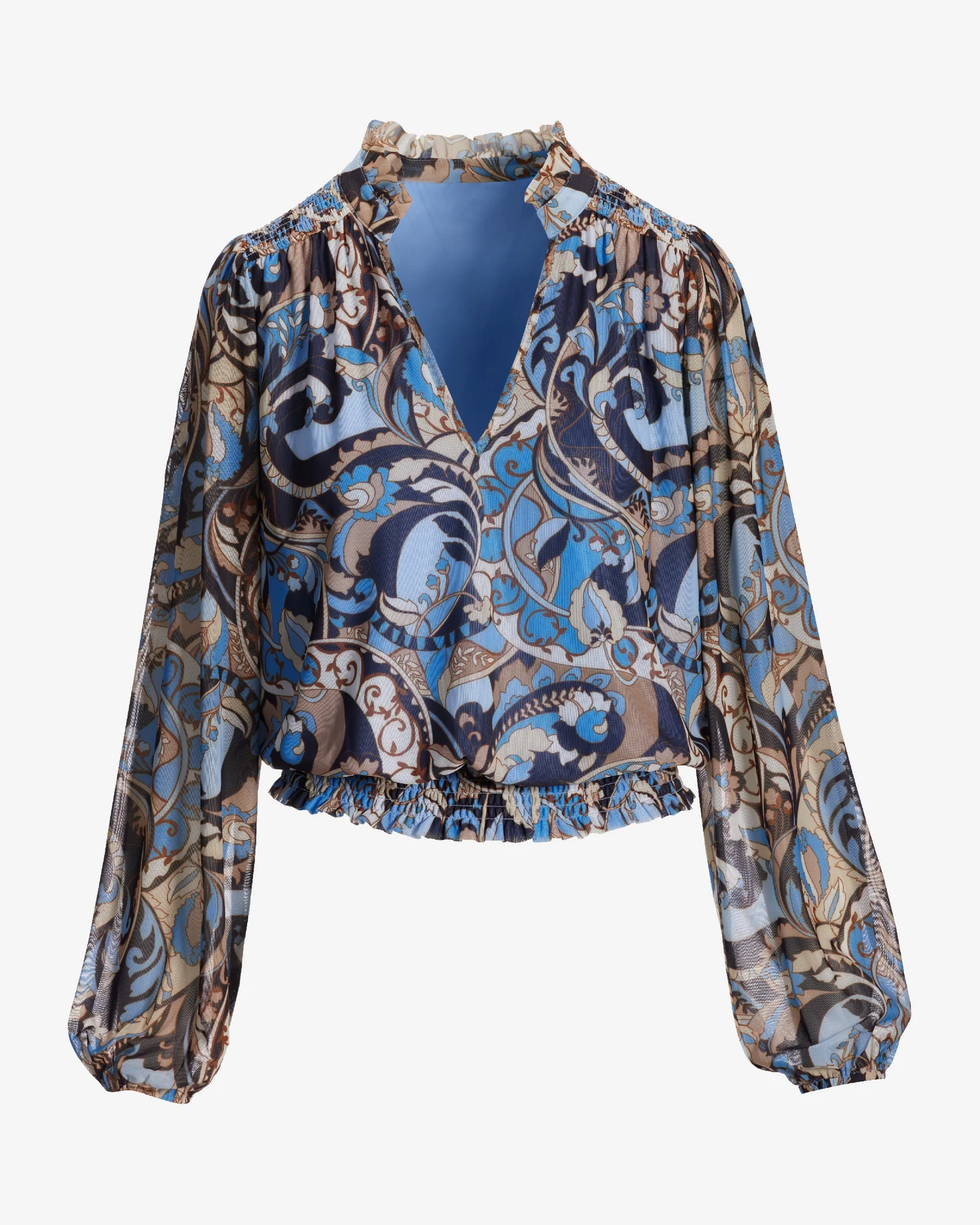 Autumn Paisley Mesh Blouson Top Blue/Neutral - Futureuc