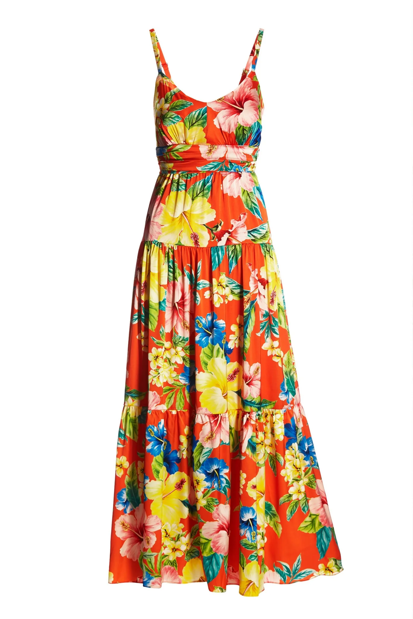 Tropical Capri Tiered Maxi Dress Orange Multi - Futureuc