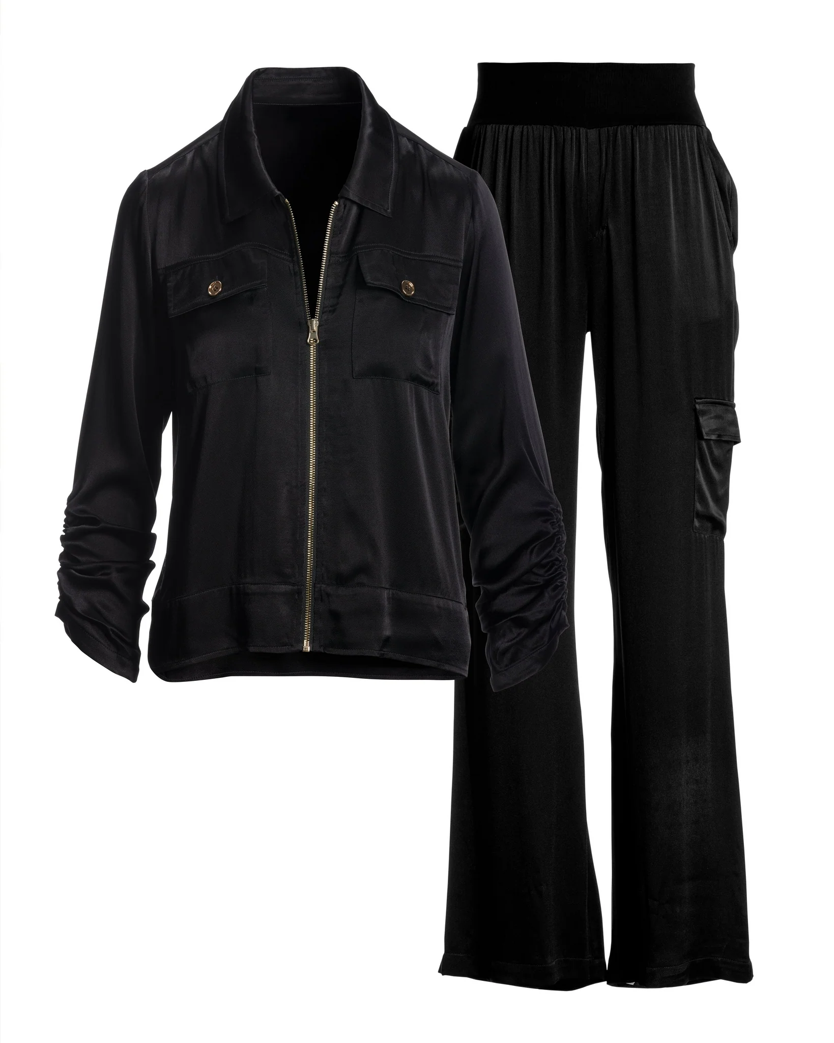 Charmeuse Utility Zip Wide Leg Cargo Set Black - Futureuc