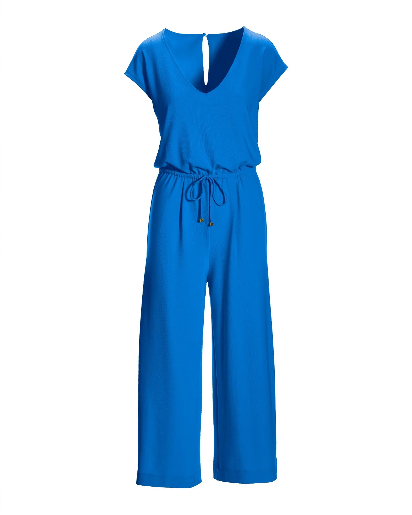 Beyond Travel Crop Drawstring Waist Jumpsuit Indigo Bunting - Futureuc