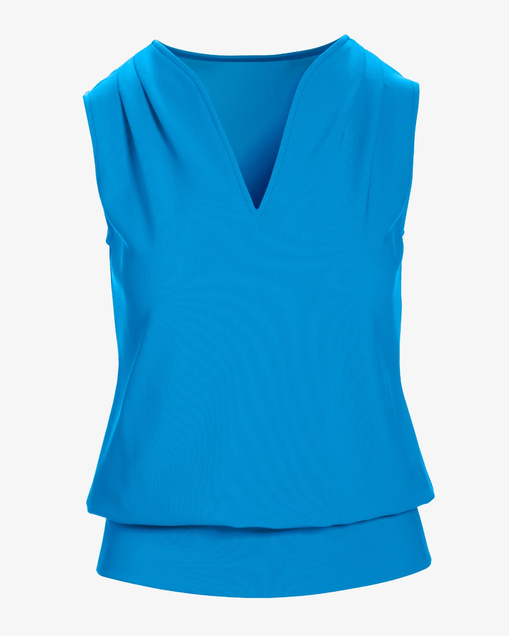 Beyond Travel Sleeveless Stand Collar Blouson Top Malibu Blue - Futureuc