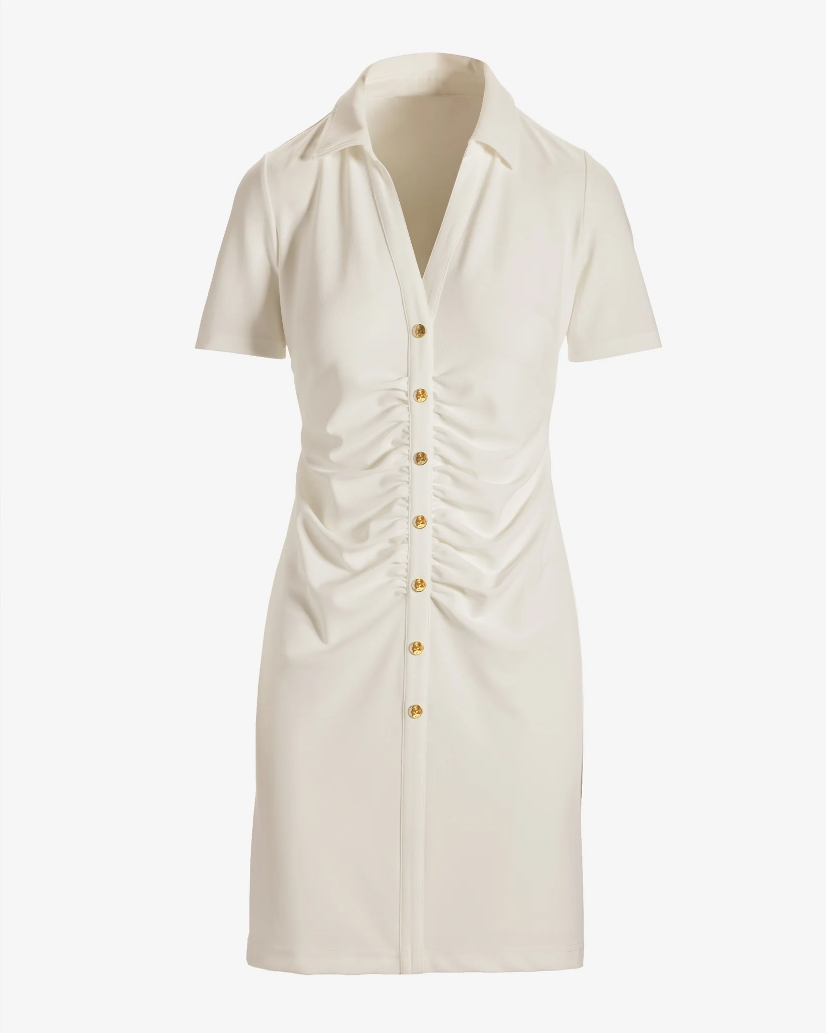 Beyond Travel Collared Ruched Short Dress Ivory Coast - Futureuc