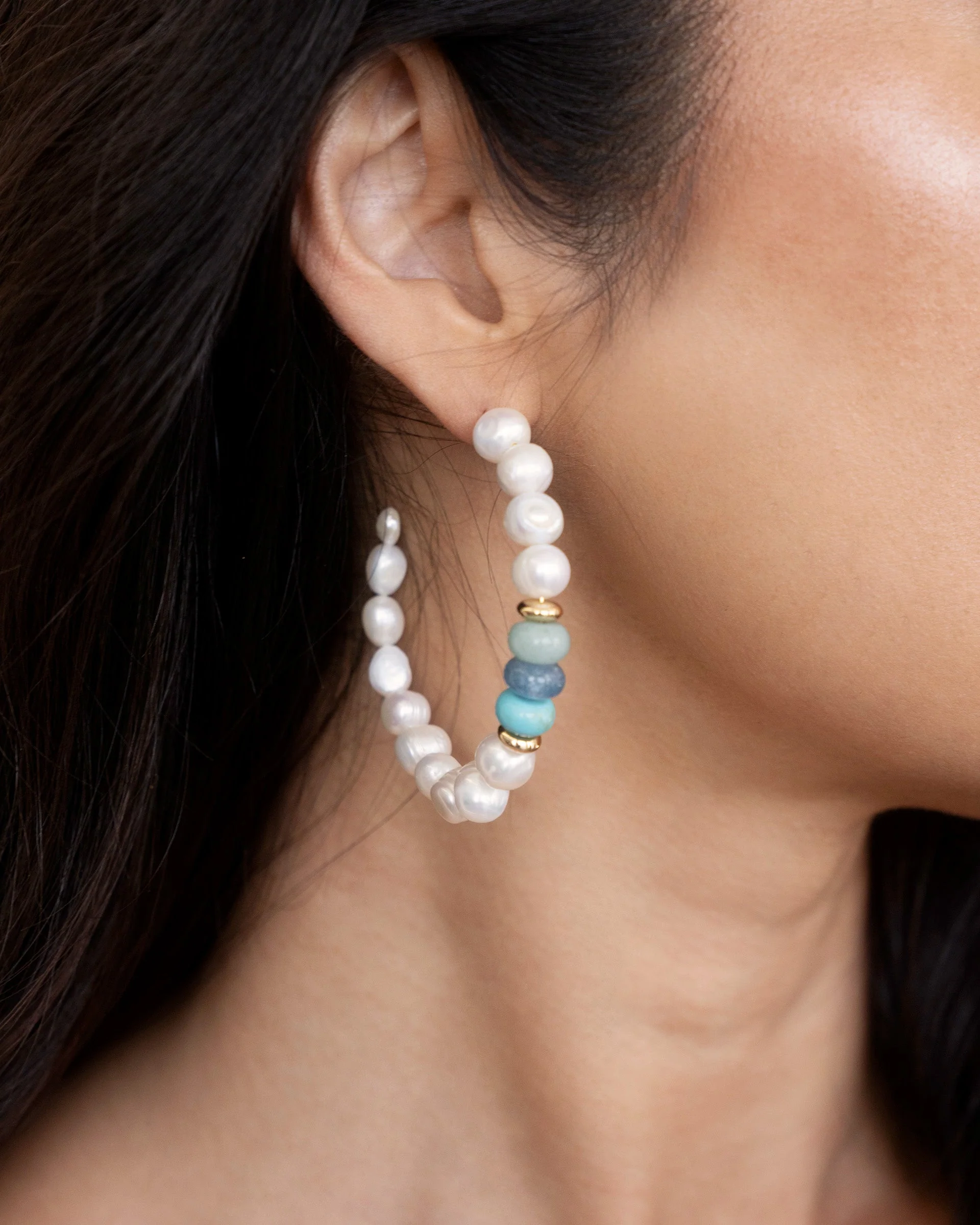 Beach Day Pearl and Gemstone Hoop Earrings - Futureuc