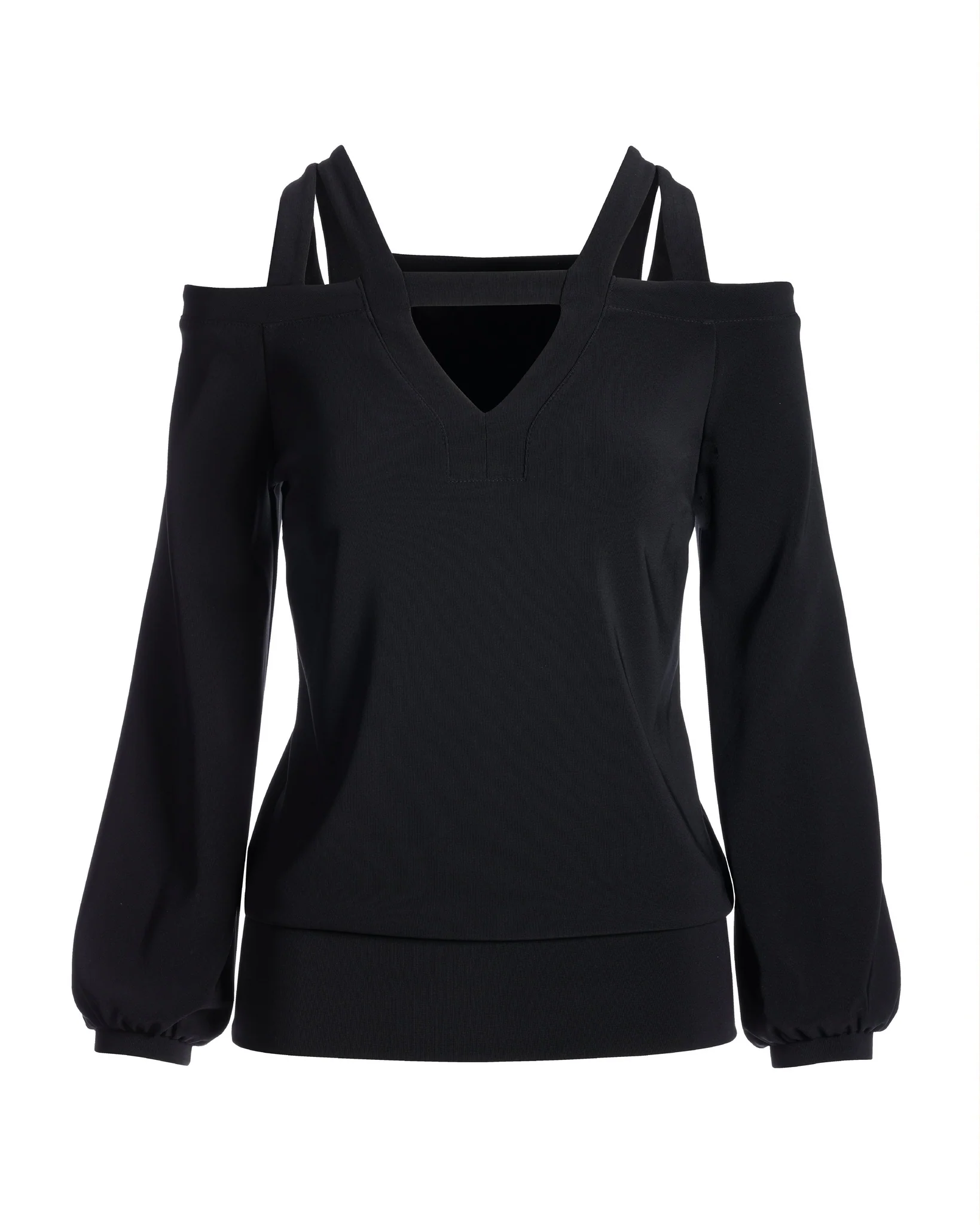 Beyond Travel Strappy Long Sleeve Blouson Top Jet Black - Futureuc