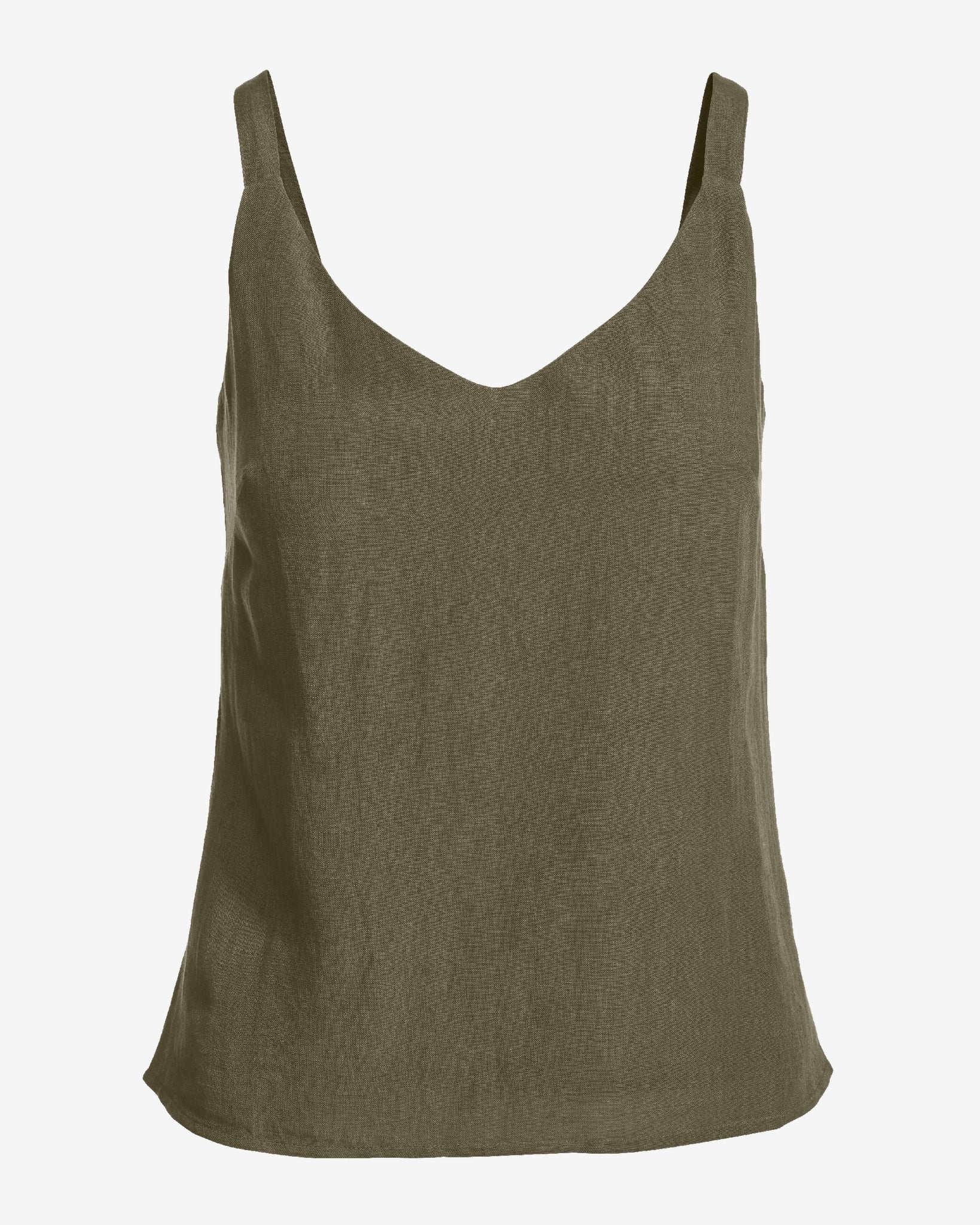 V Neck Linen Tank Top Olive Night - Futureuc