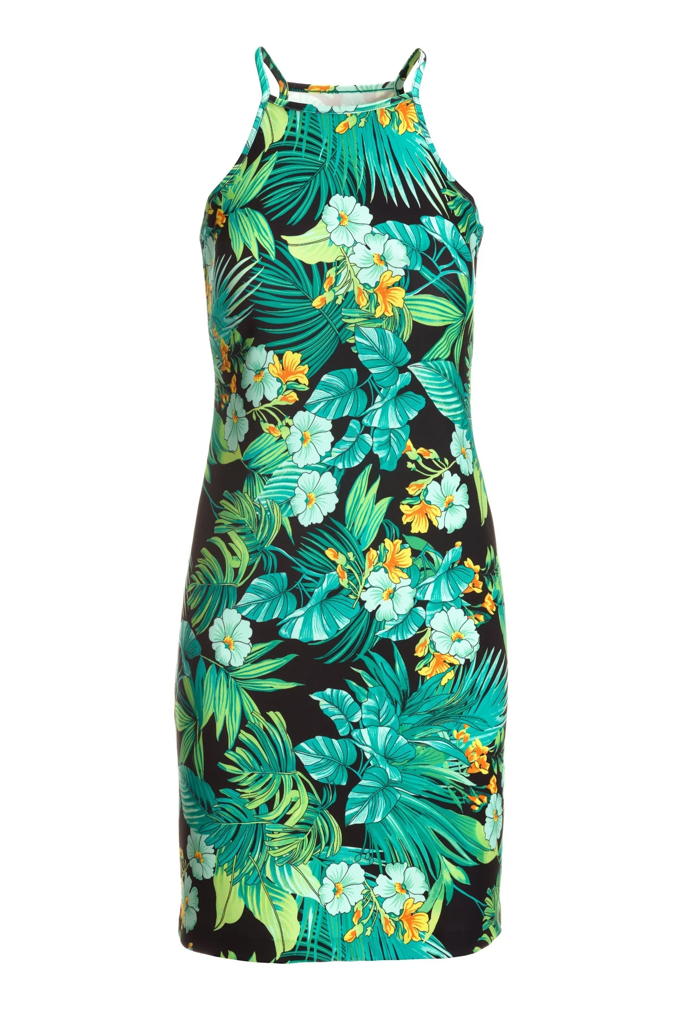 Beyond Travel Tropical Print High Neck Short Dress Green Multi - Futureuc