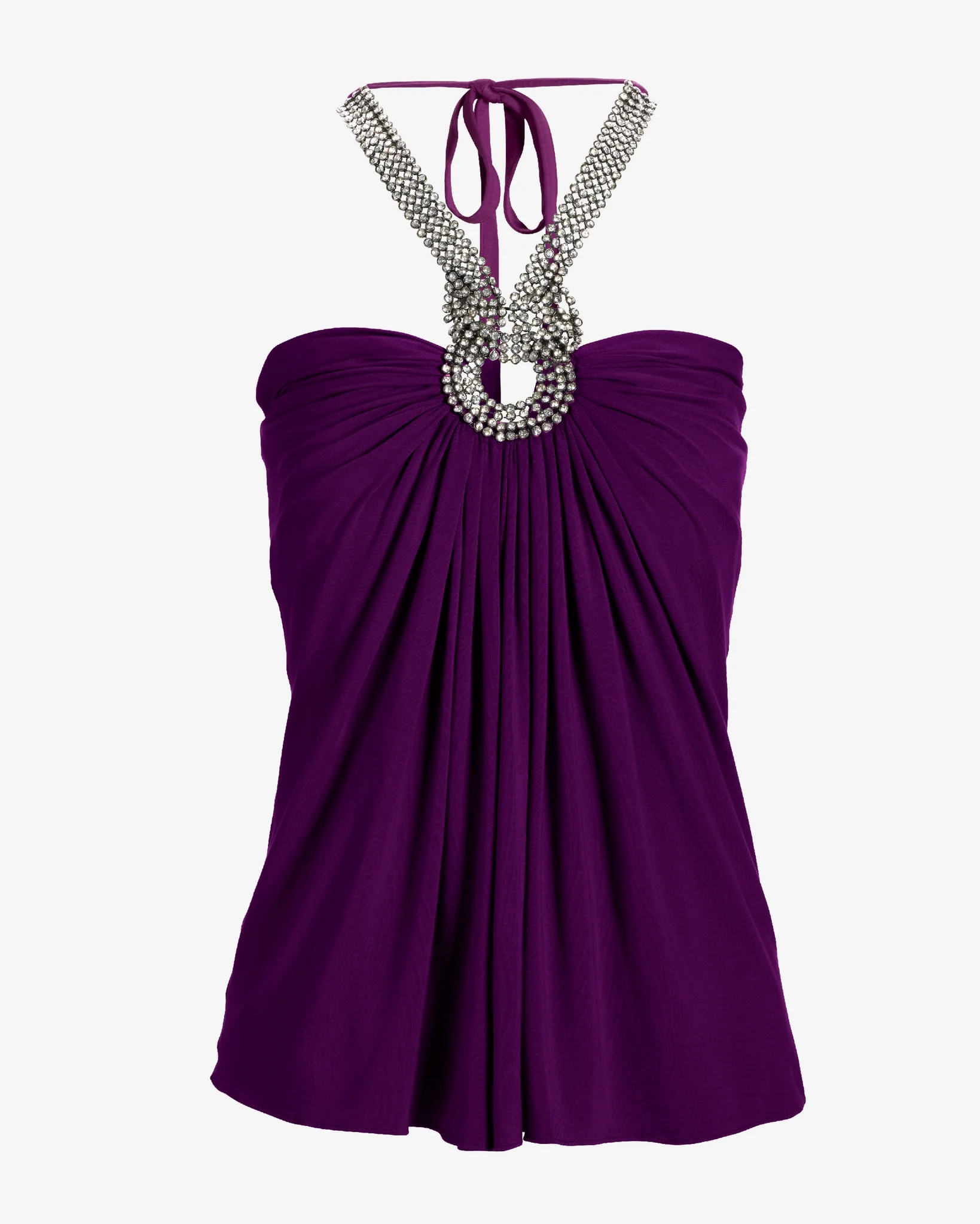 Twisted Rhinestone Halter Knit Top Grape Juice - Futureuc