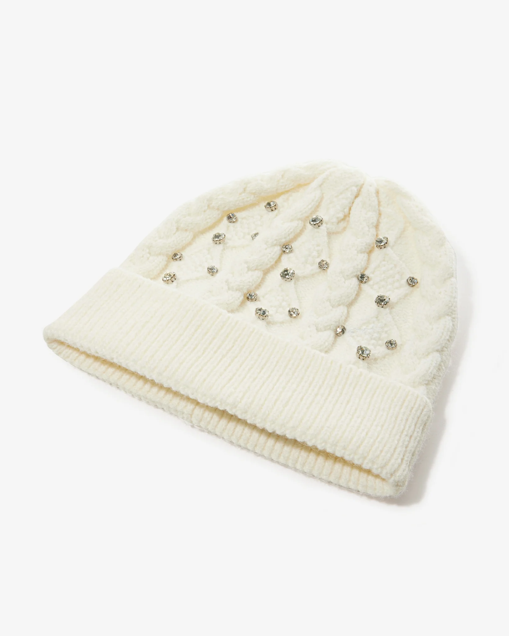 Cable Knit Sequin Hat White - Futureuc