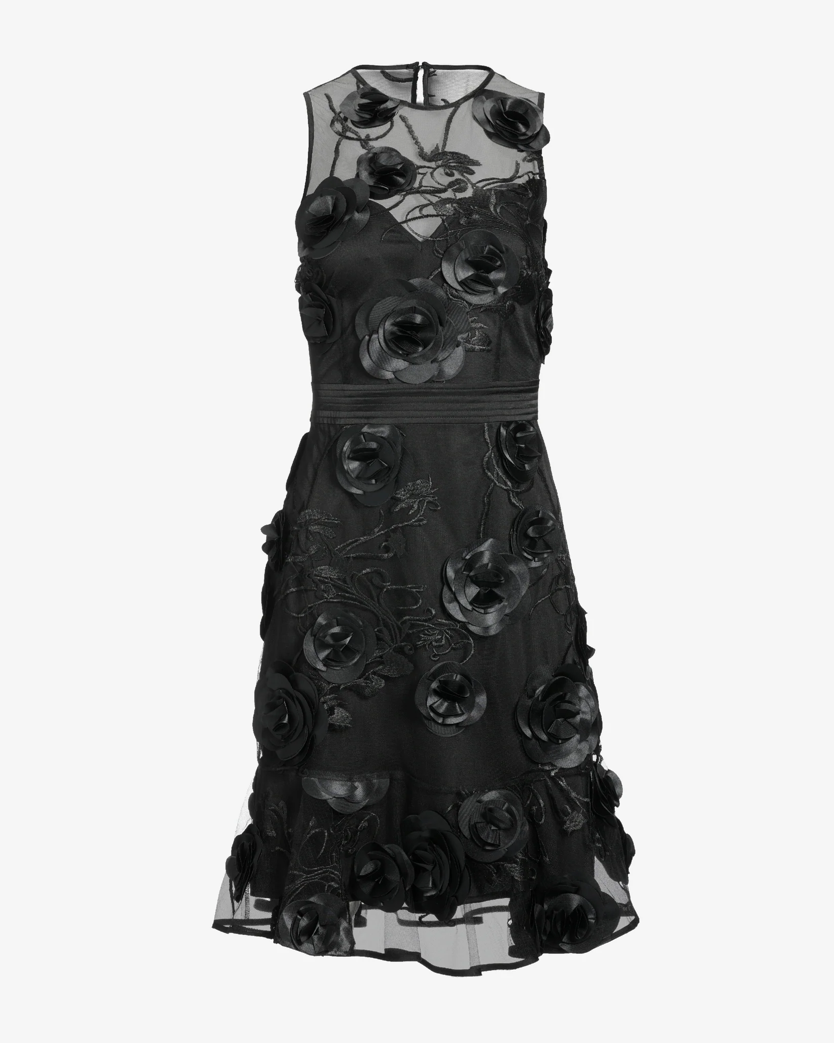 3D Rosette Sleeveless Ruffle Flounce Dress Black - Futureuc