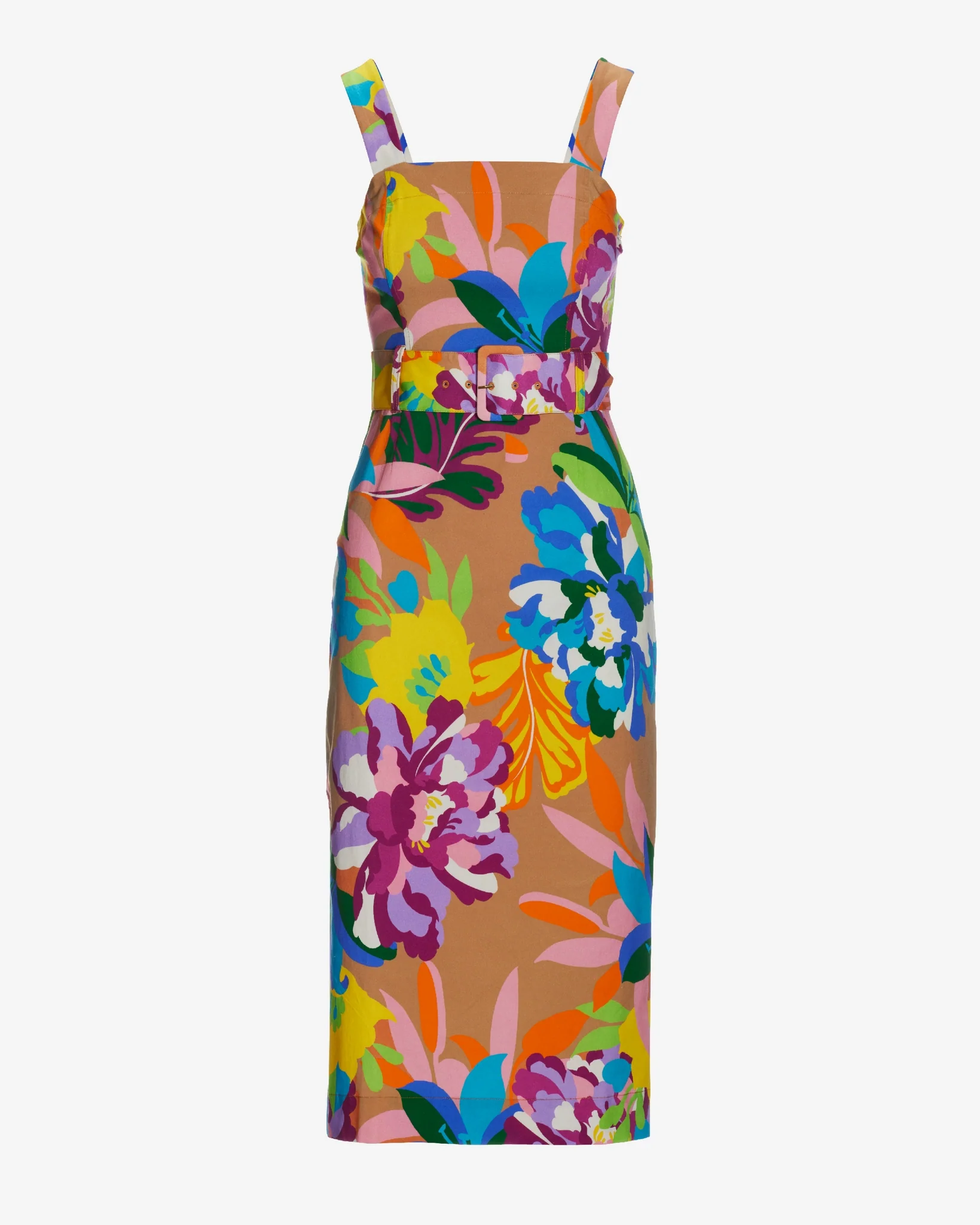 Transcending Blooms Belted Knit Column Midi Dress Brown - Futureuc