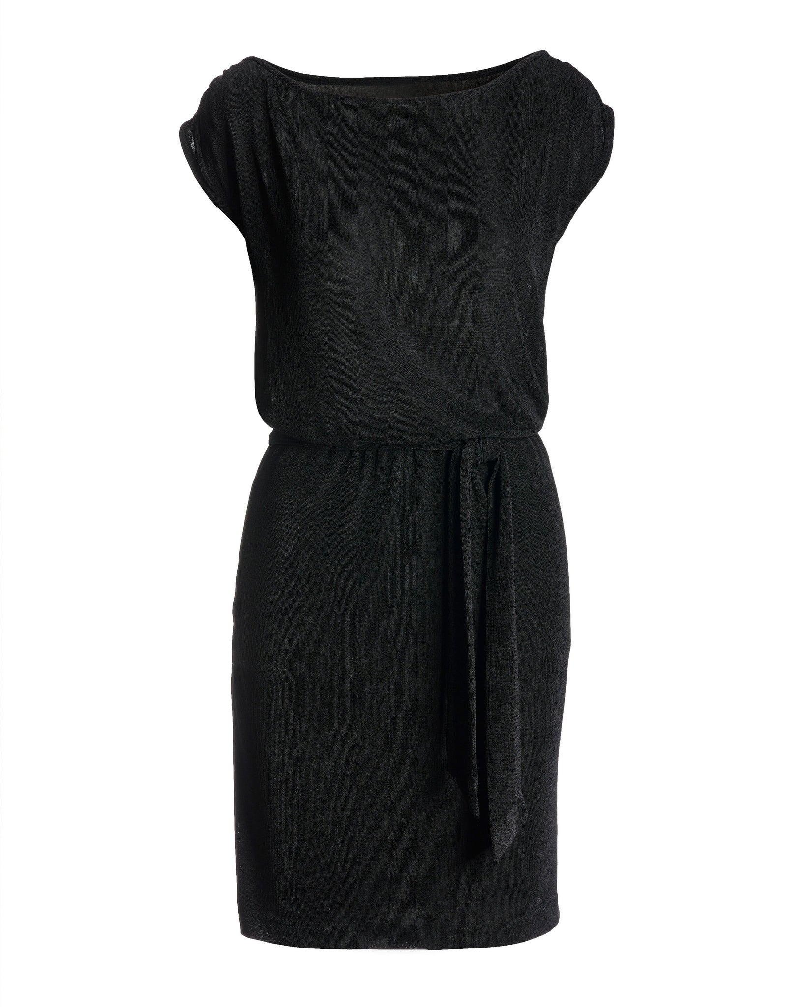 Boat Neck Blouson Versatile Slinky Knit Dress Black - Futureuc
